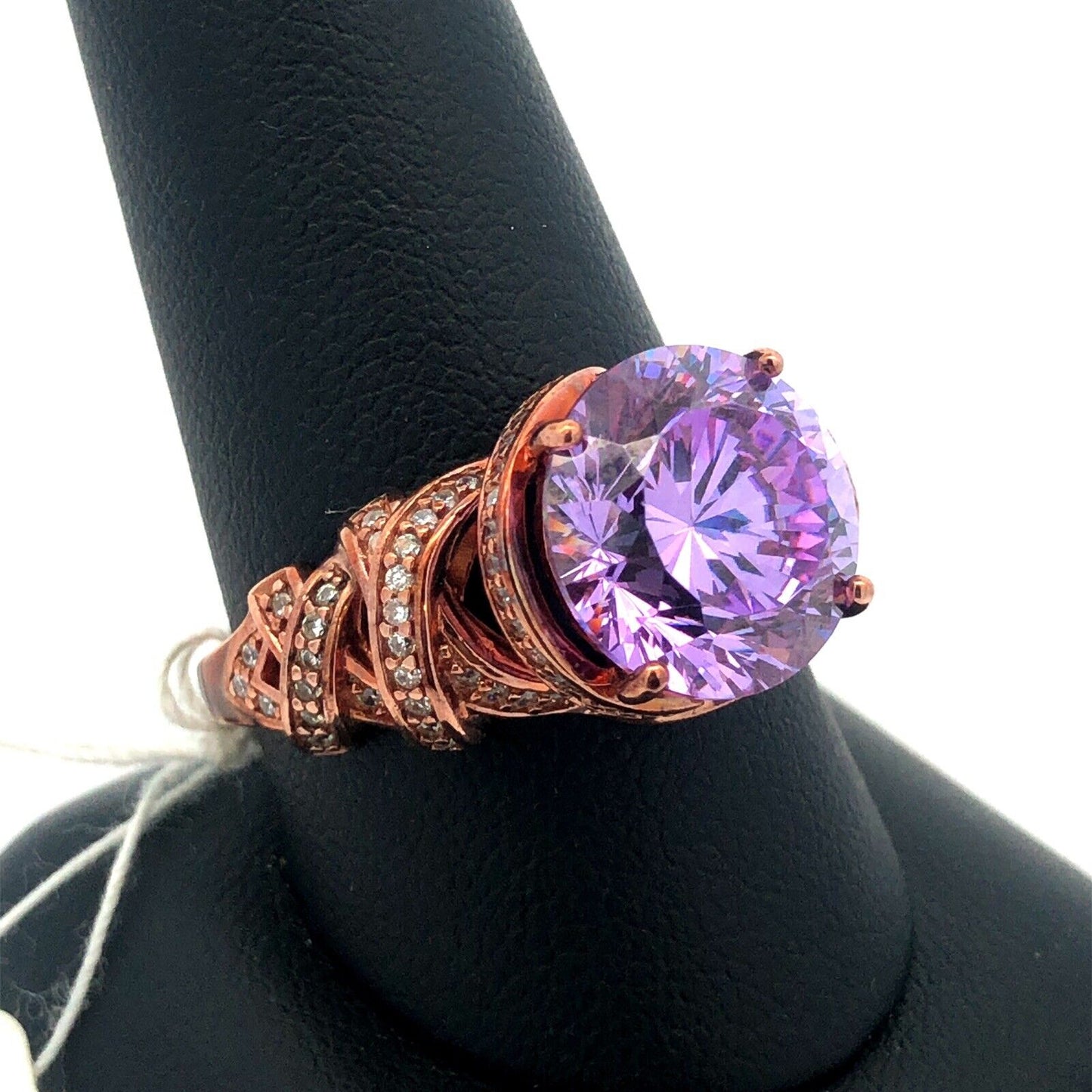PAJ Sterling Silver Rose Tone Lavender Dillenium Cut Purple CZ With Accents Ring