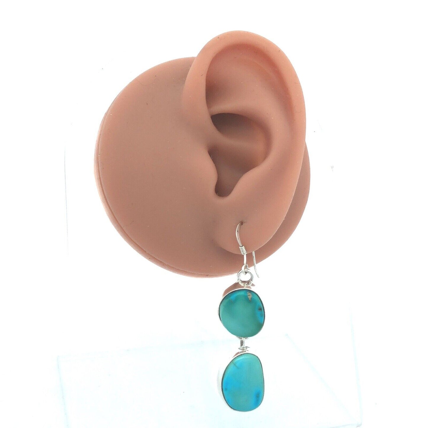925 Sterling Silver Irregular Turquoise Dangle Drop Hook Earrings
