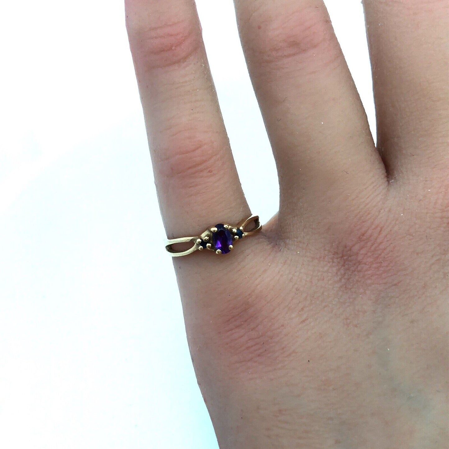 Designer 10K Yellow Gold Oval Amethyst Round Sapphire Accented Ring