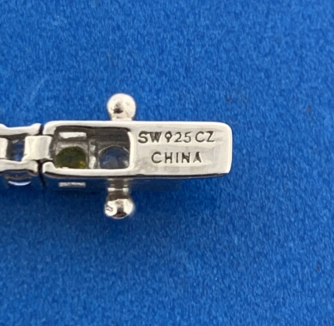 Designer Sterling Silver Yellow White Alternating Cubic Zirconia Tennis Bracelet