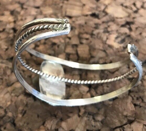 Native American Sterling Silver Oval Green Royston Turquoise Split Cuff Bracelet