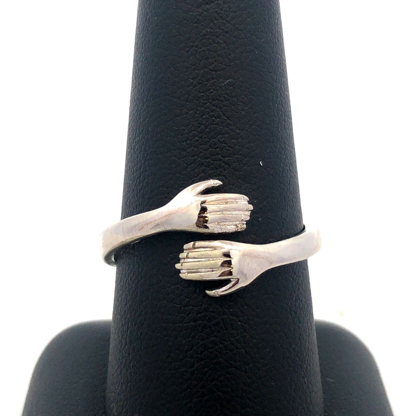 Estate 925 Sterling Silver Hamsa Arms Hands Hug Hugging Bypass Ring