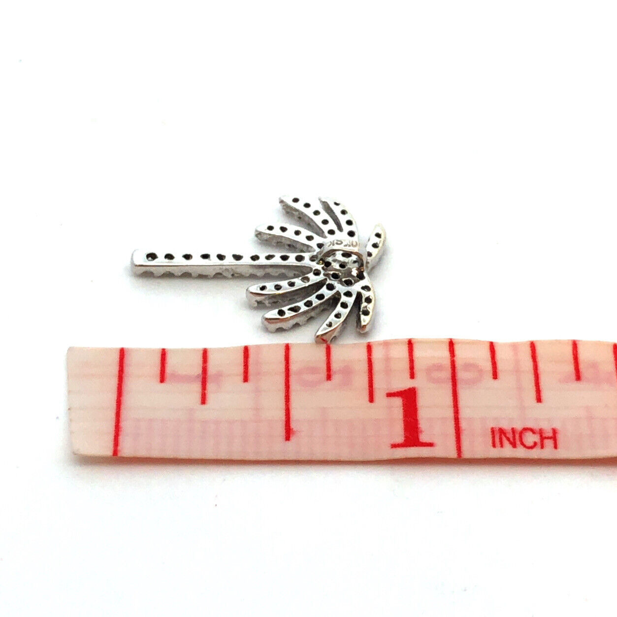 10K White Gold Round Designer SK Diamond Pave Palm Tree Beach Pendant