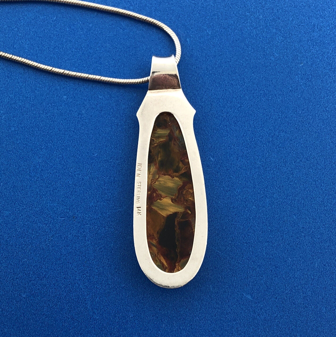 Designer IDEN Sterling Silver 925 14k YG Trim Iridescent Agate 18" Necklace