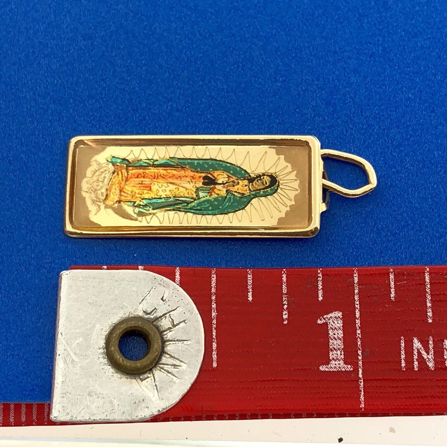 Estate Designer JTS 10K Yellow Gold Painted Mary Madonna Religious Charm Pendant