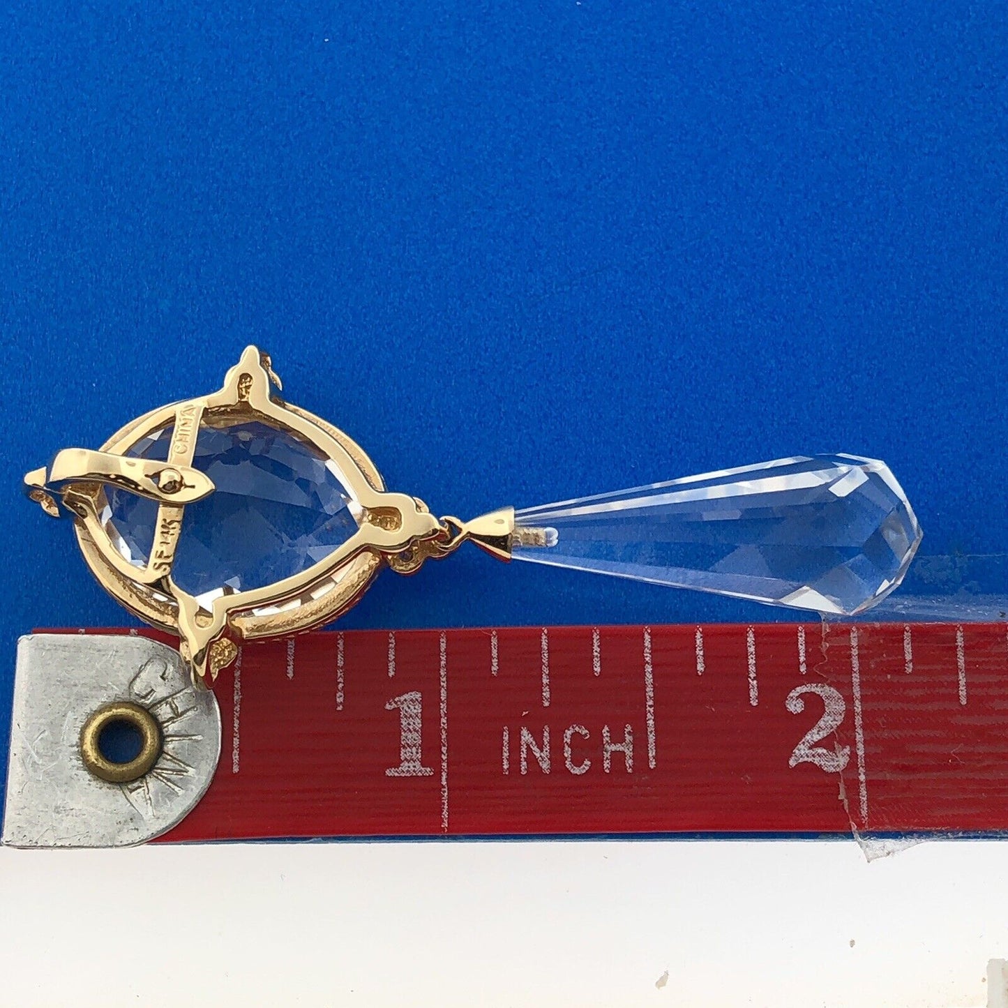 Designer SF 14k Yellow Gold White Amethyst Diamond Accent Prism Enhancer Pendant