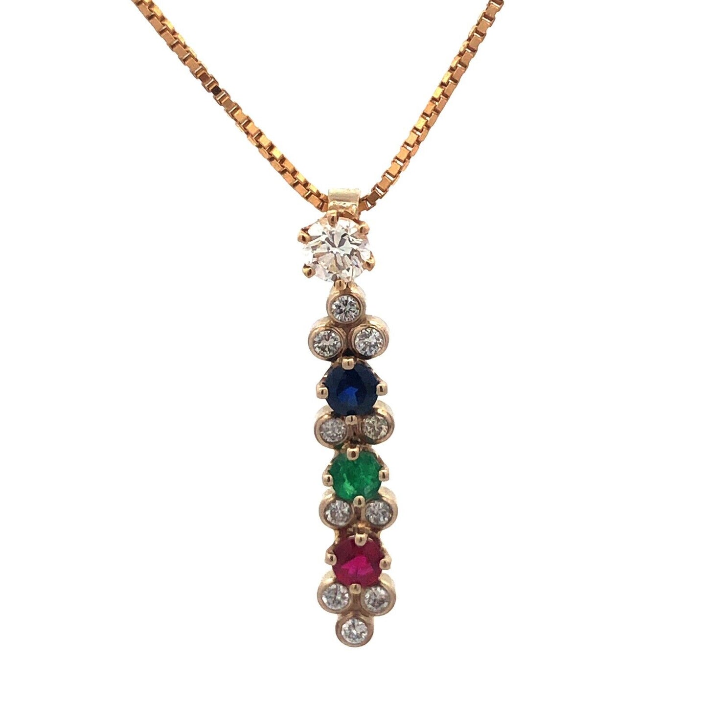 Designer 14K Yellow White Gold Diamond Sapphire Ruby Emerald Pendant Necklace