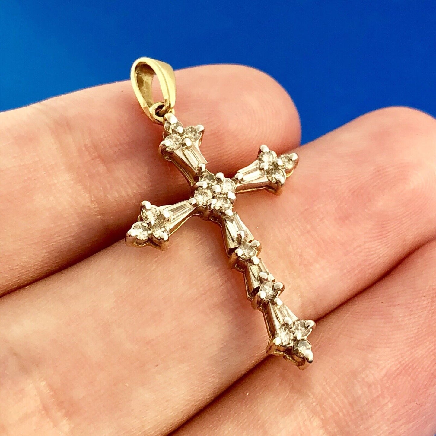 14K Yellow Gold Diamond Cluster Religious Easter Communion Cross Pendant