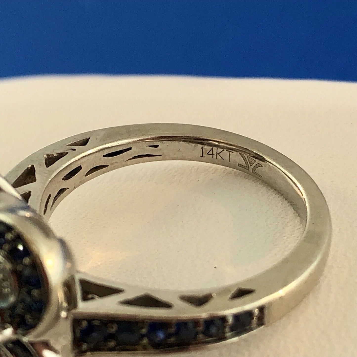 Le Vian 14K White Gold Blue Topaz Diamond Sapphire Flower Cluster Cocktail Ring