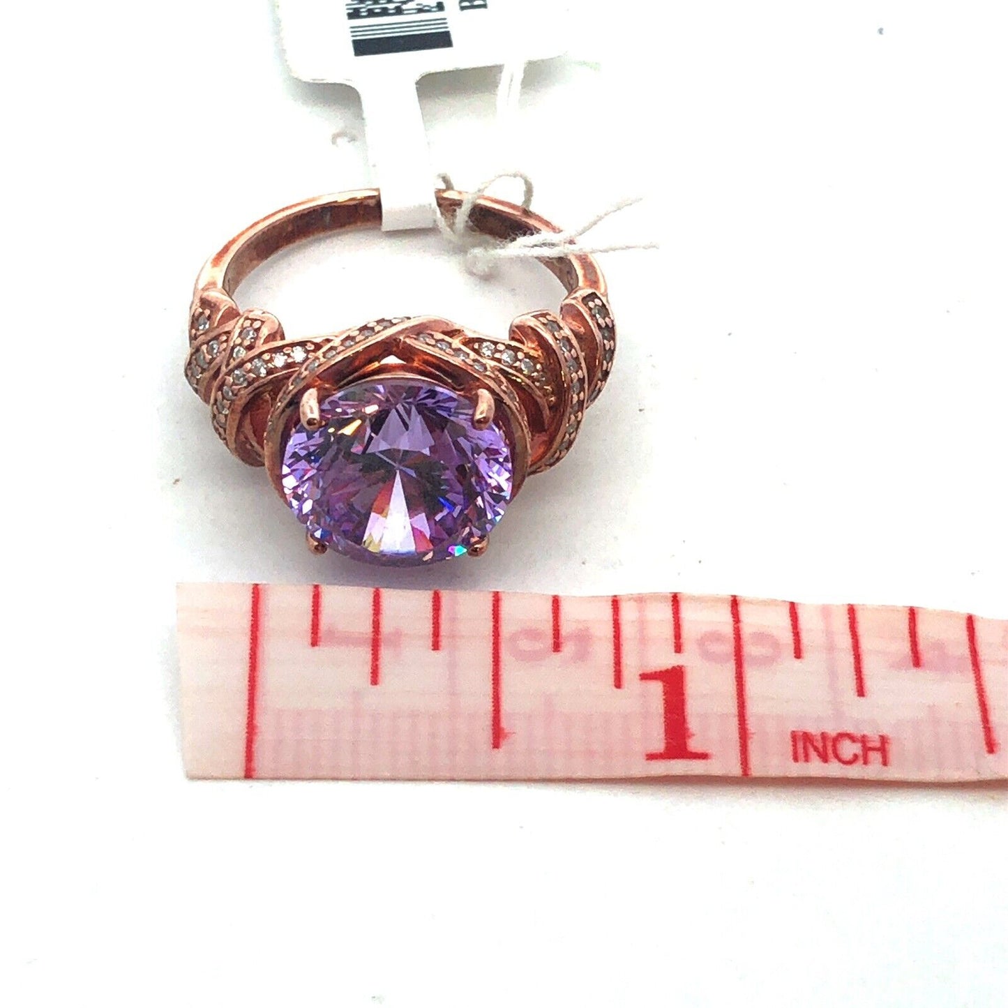 PAJ Sterling Silver Rose Tone Lavender Dillenium Cut Purple CZ With Accents Ring