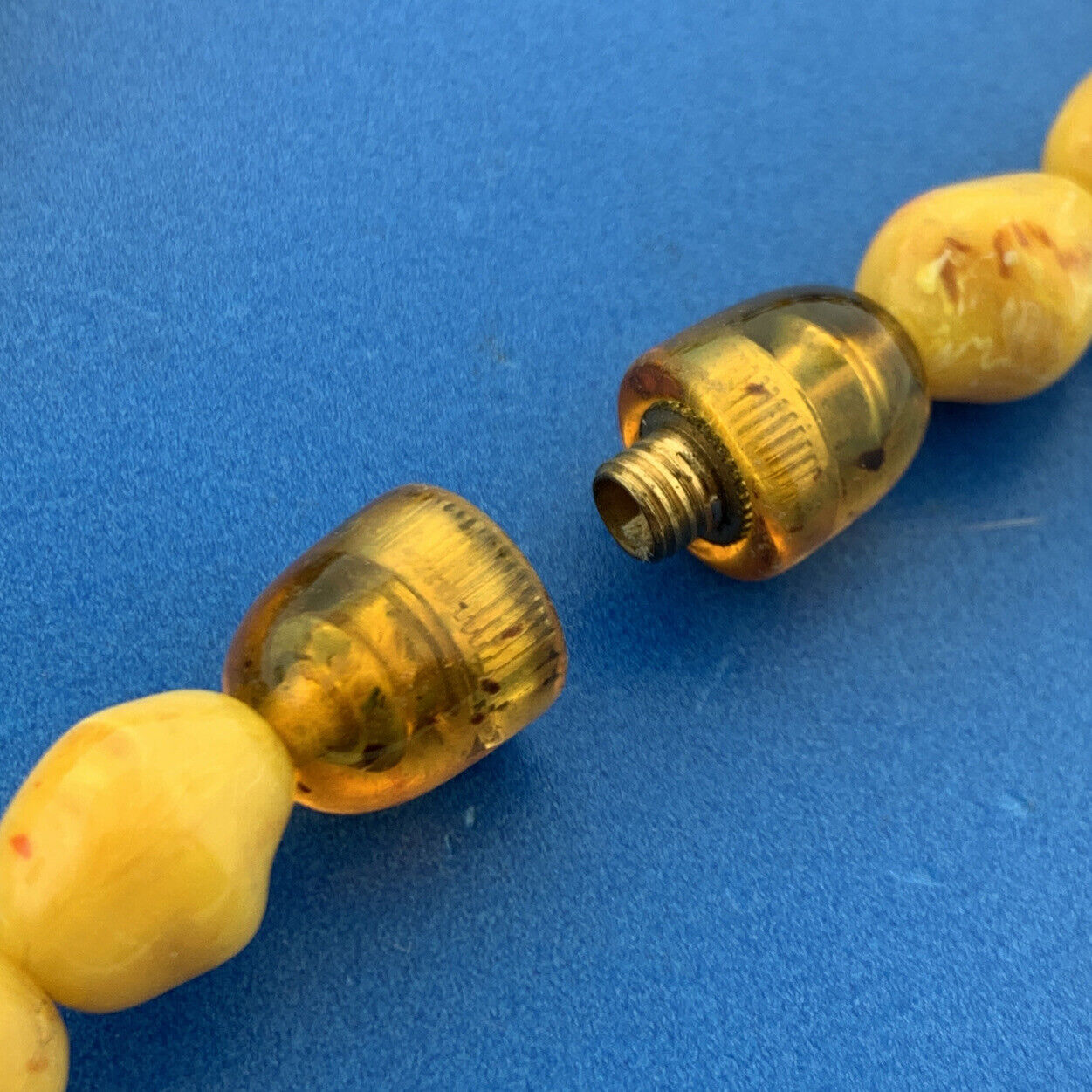 Mid Century Gold Tone Butterscotch Resin Bakelite Celluloid Chunky Bead Necklace