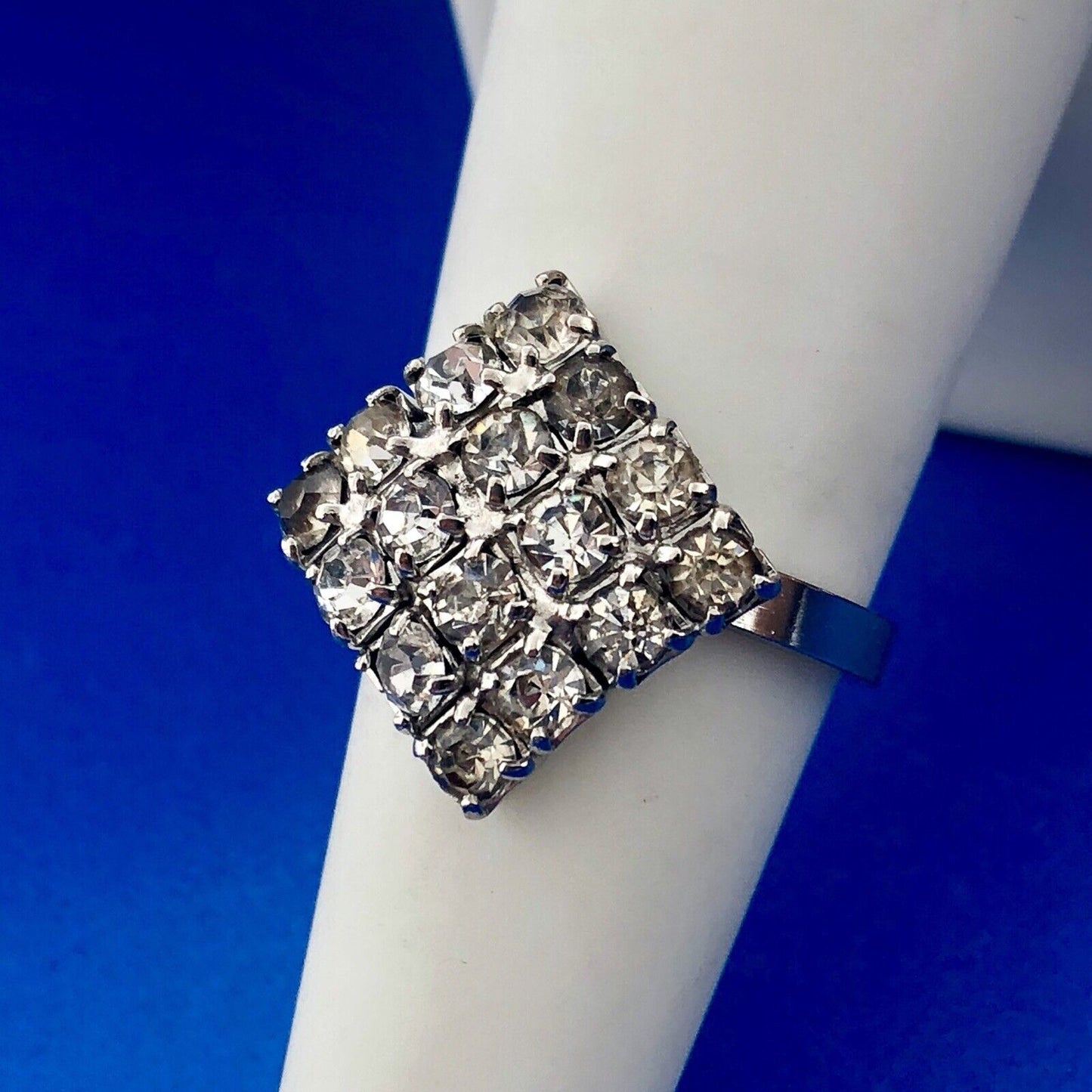 Art Deco Art Nouveau Designer 925 Sterling Silver Rhinestone Cluster Panel Ring
