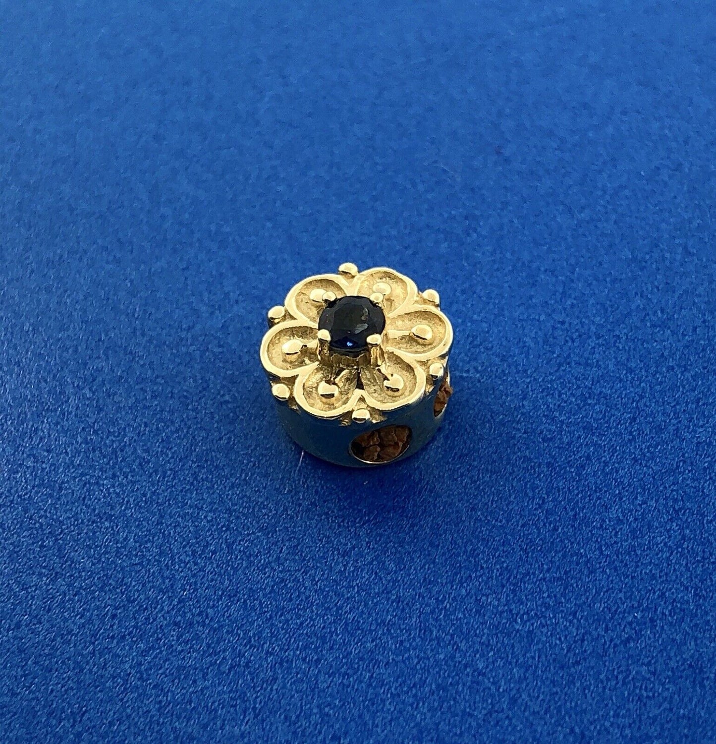 Designer DDH 10K Yellow Gold Sapphire Flower September Slide Bracelet Charm