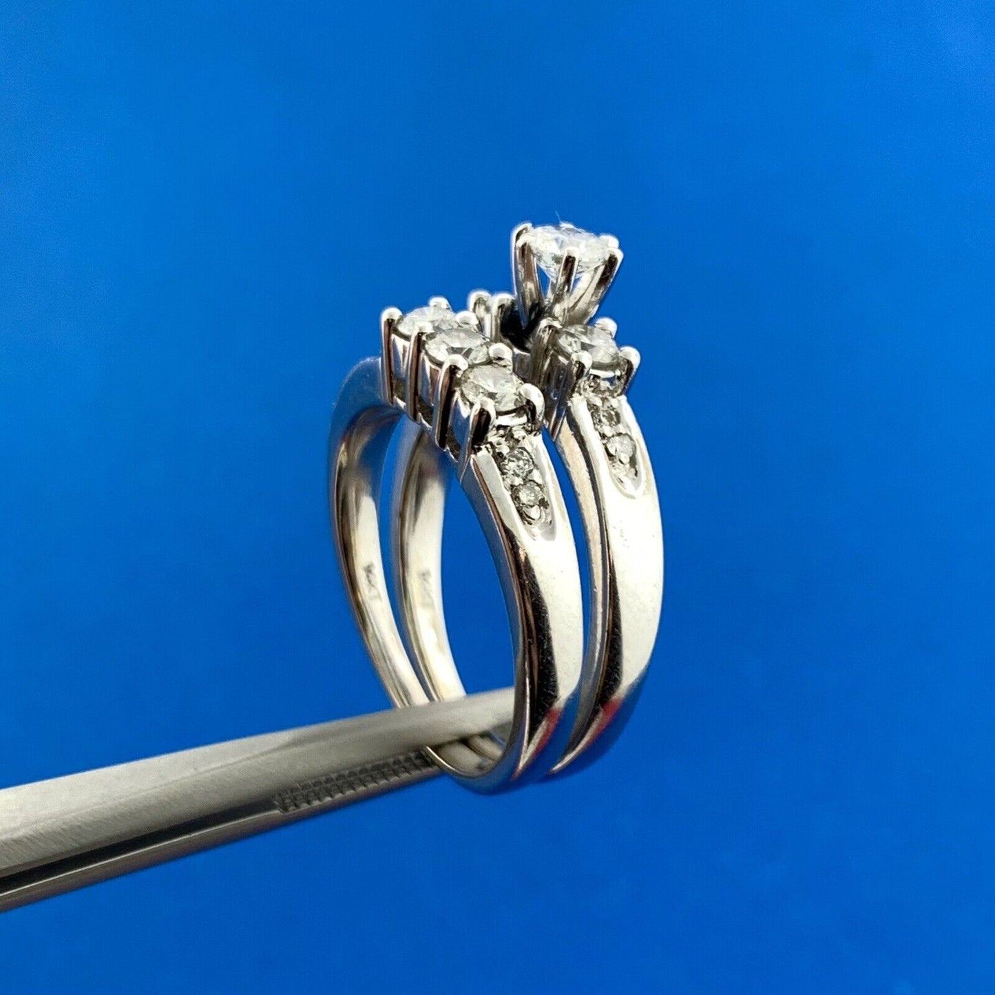 Designer 14K White Gold Round Diamond Engagement Wedding Band Bridal 2 Ring Set