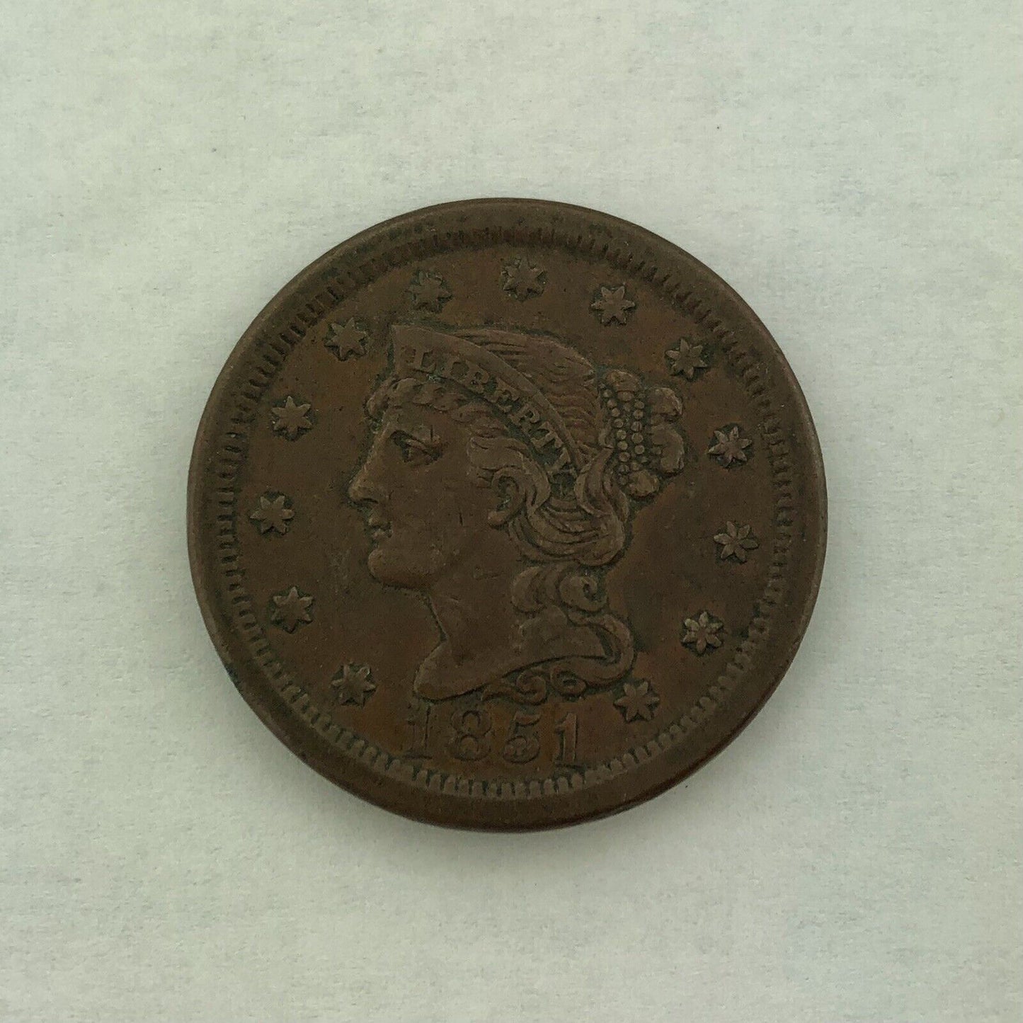 1851 Liberty Head Braided Hair Large Cent 1c Philadelphia Mint Copper Coin