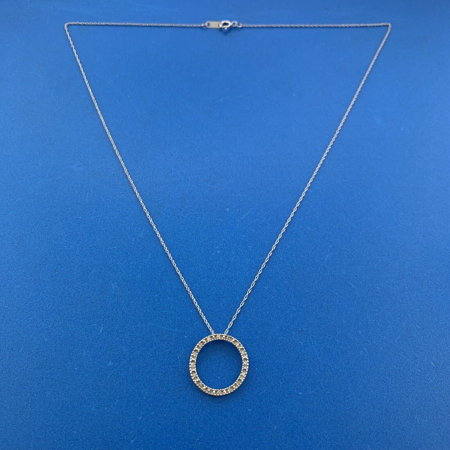 Designer 10K White Gold Diamond Infinity Eternity Circle Anniversary Necklace