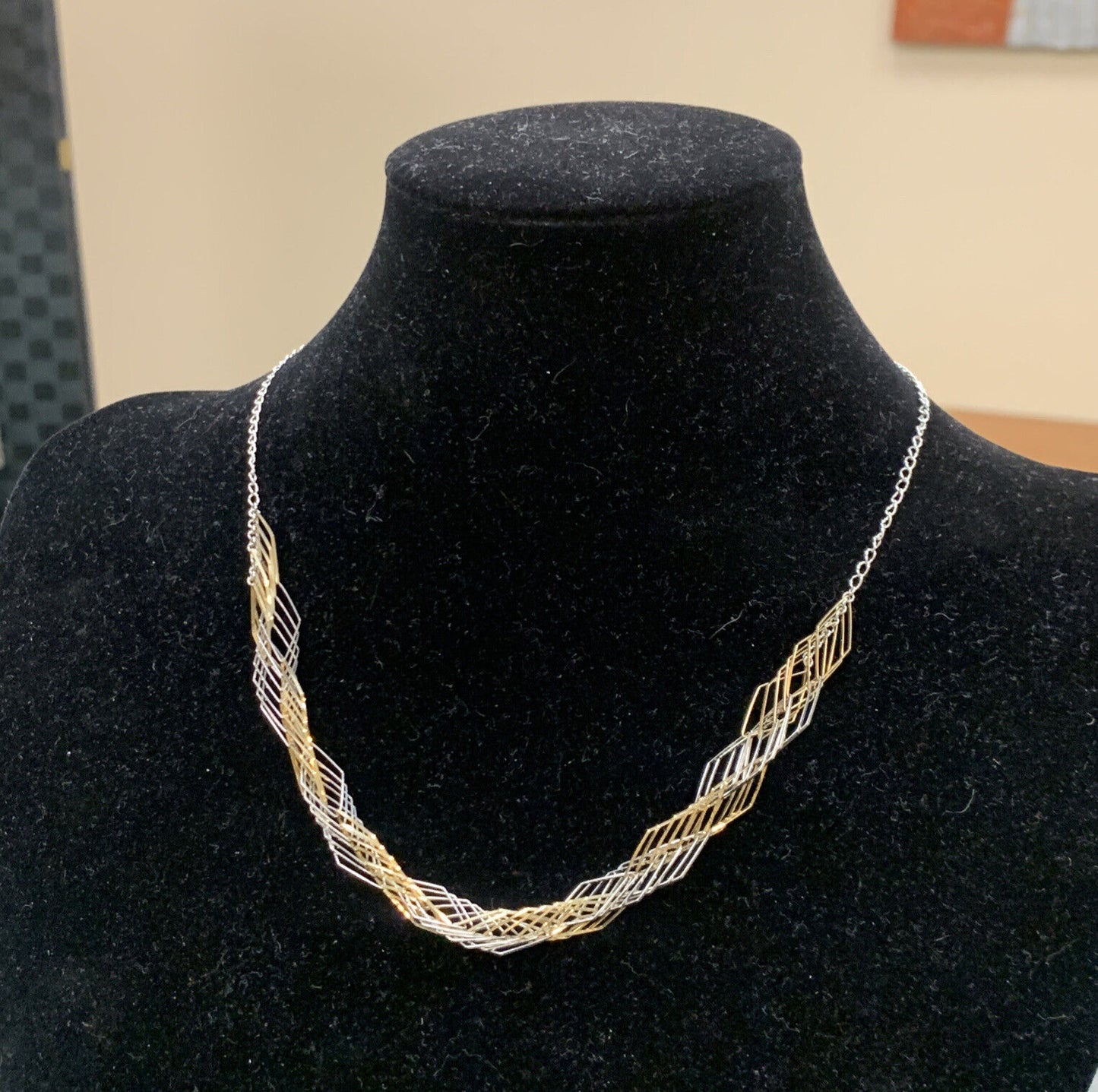 Designer 10K Yellow Gold 925 Sterling Silver Modernist Wire Abstract Necklace