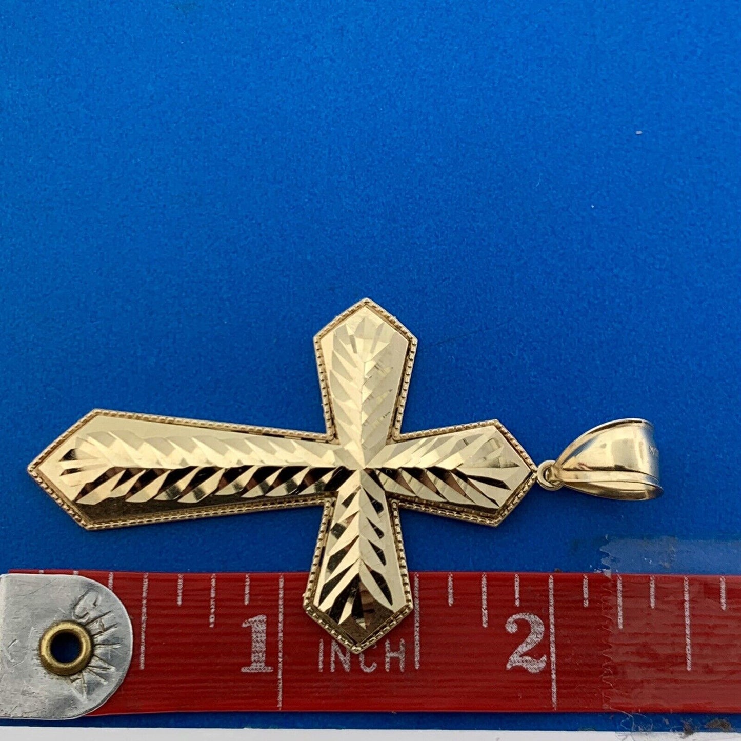 Designer 10K Yellow Gold Diamond Cut Textured Statement Cross Pendant