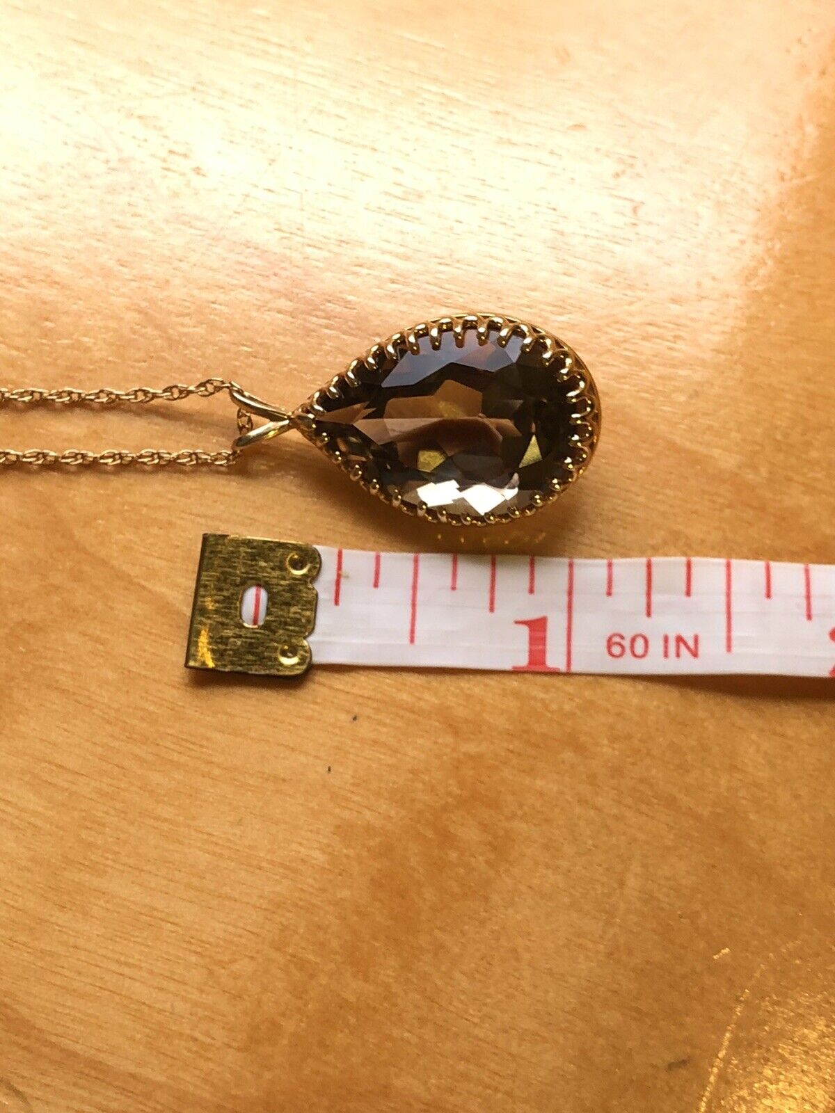 Estate 14K/10K Yellow Gold Pear Faceted Smoky Quartz Statement Pendant Necklace