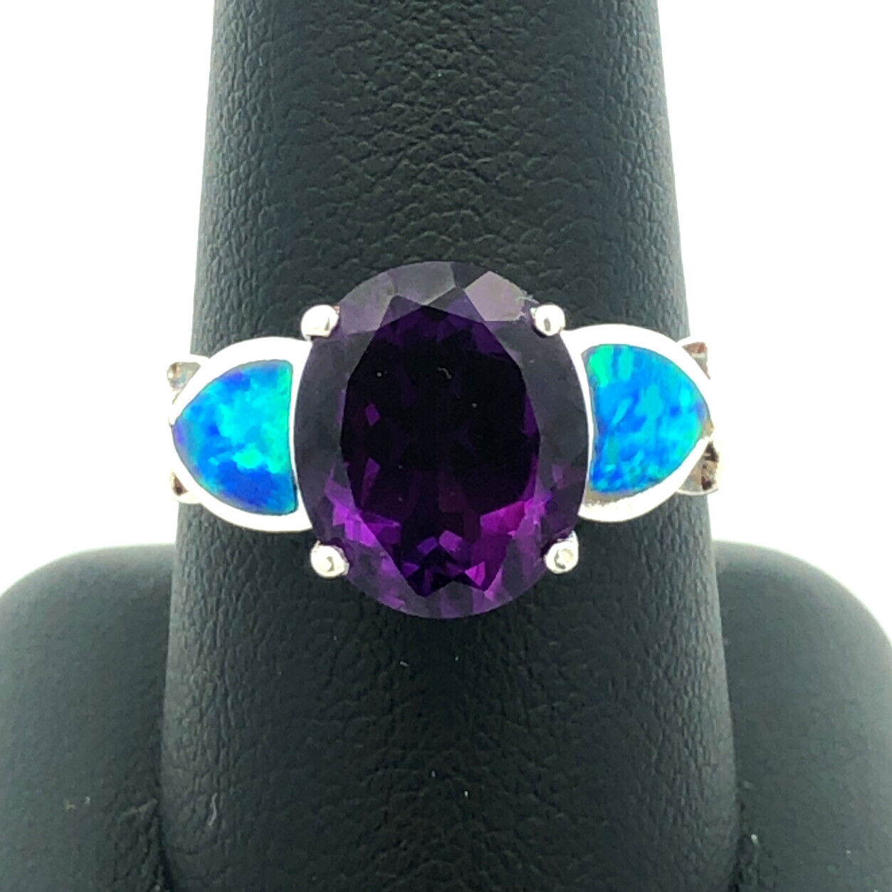 Designer 925 Sterling Silver Oval Amethyst Opal Doublet Accented Statement Ring