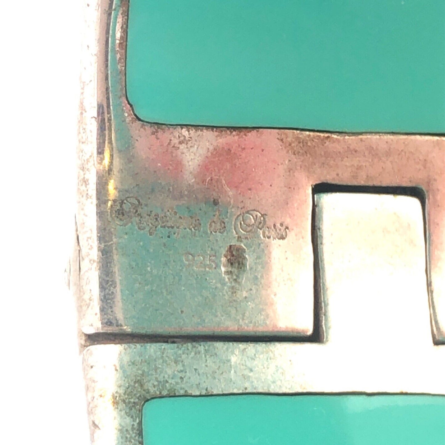 Vintage Angelique De Paris Sterling Silver Turquoise Resin Hinged Cuff Bracelet