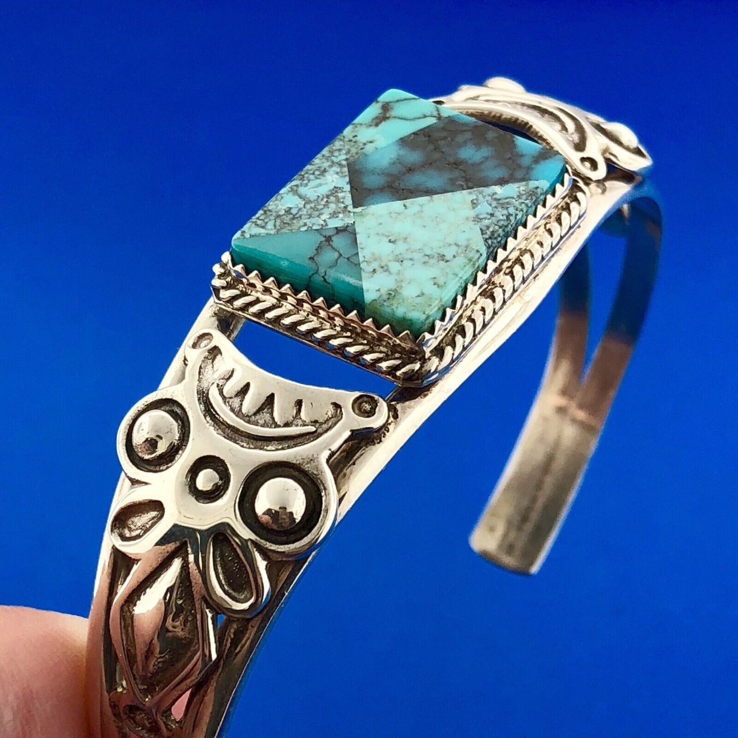 Vintage Benjamin Piaso Jr Navajo Sterling Silver Turquoise Mosaic Cuff Bracelet