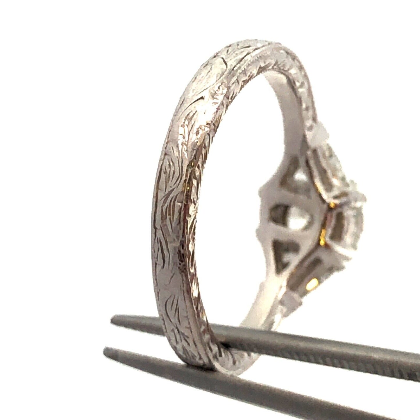 Estate Platinum Oval Diamond Trillion Accented Engagement Ring