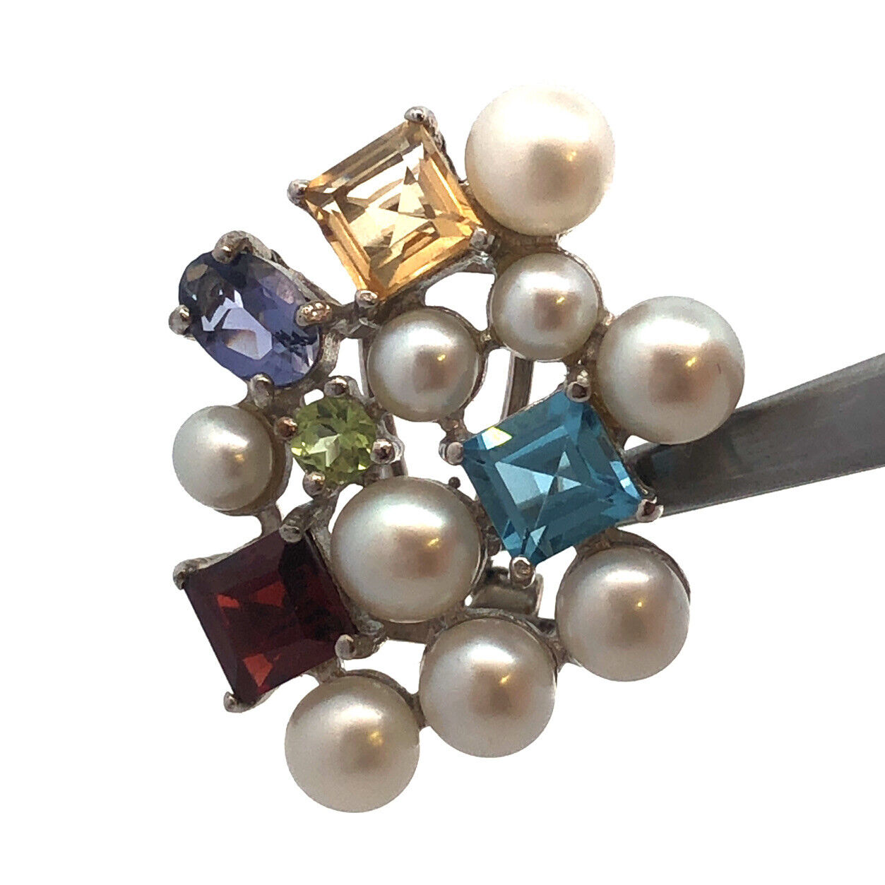 Ross Simons 925 Sterling Silver Pearl Multi Gemstone Cluster Stud Earrings