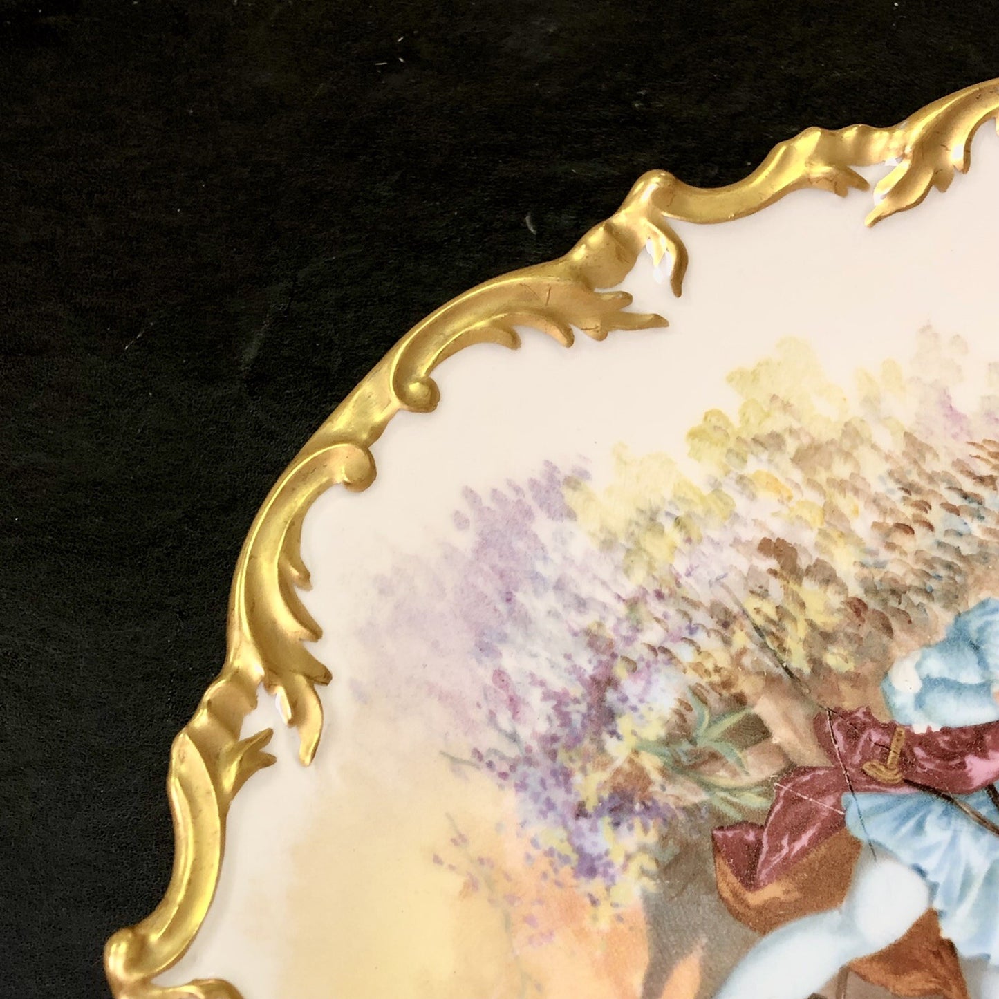Wm Guerin & Co Limoges France Painted Courtship Gold Dinner Plate 11.5"