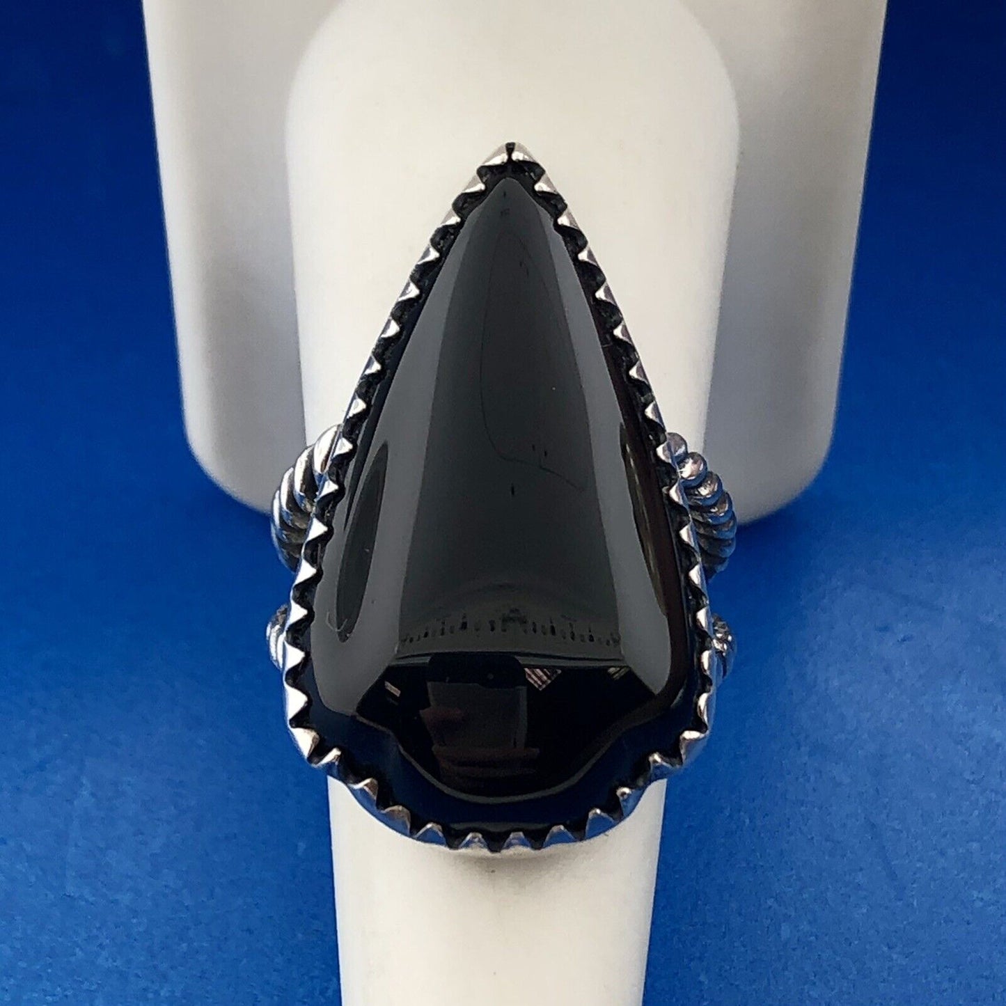 Vintage Sterling Silver 925 Black Onyx Teardrop Cabochon Statement Finger Ring
