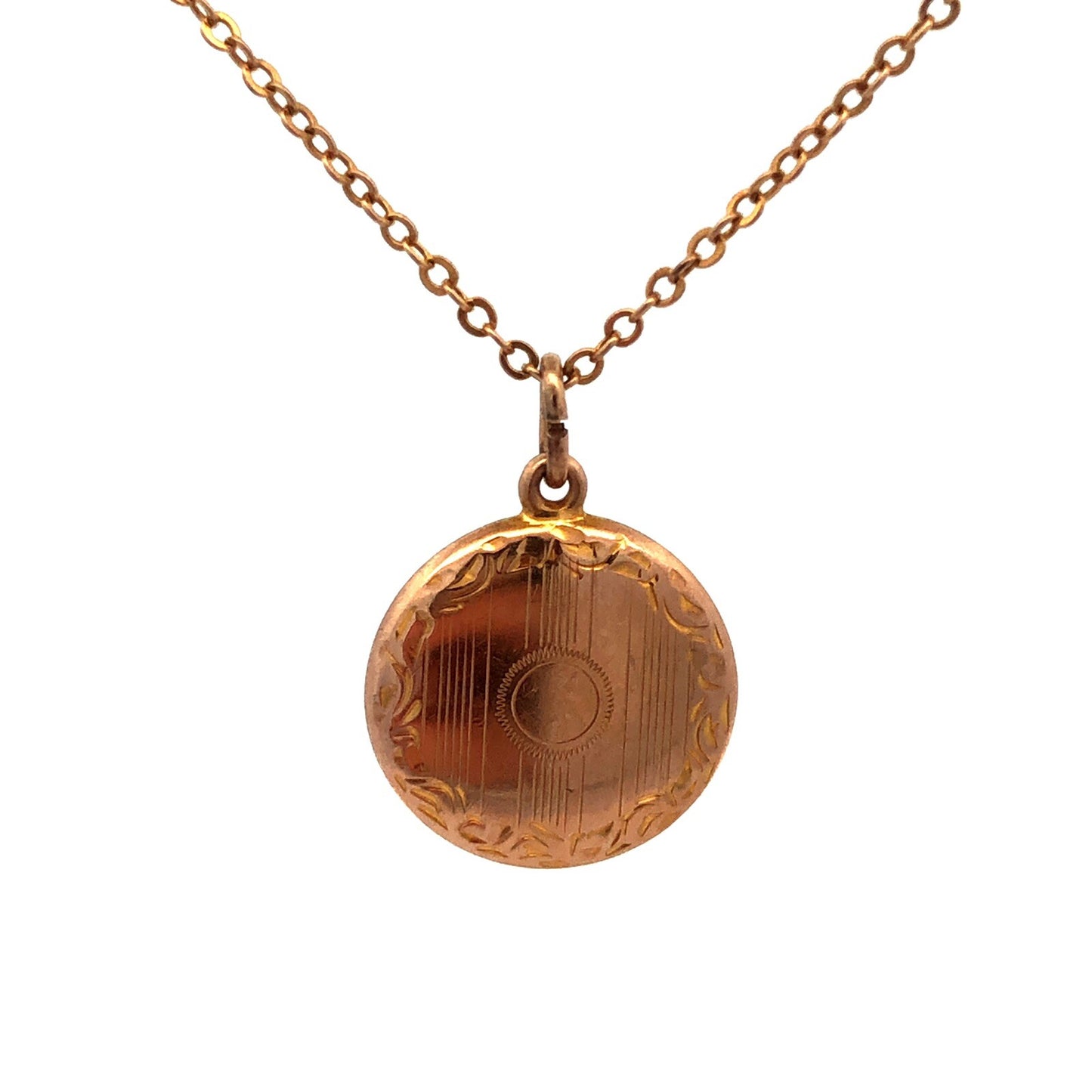 Vintage 10K Yellow Gold Round Etched Textured Pendant Chain Necklace