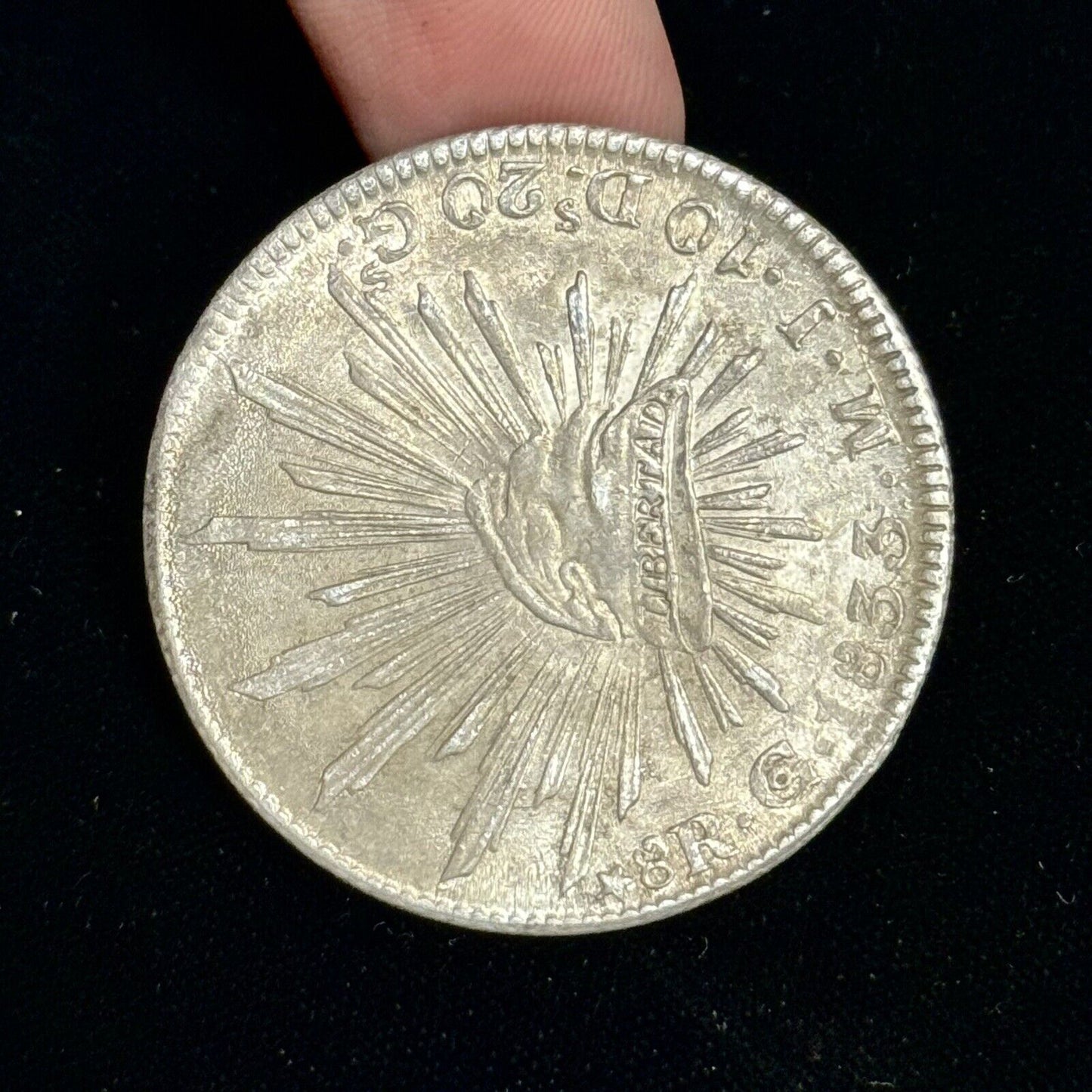 1833 Go Guanajuato MJ Mexico Silver 8 Reales Three Dots After Date Straight J