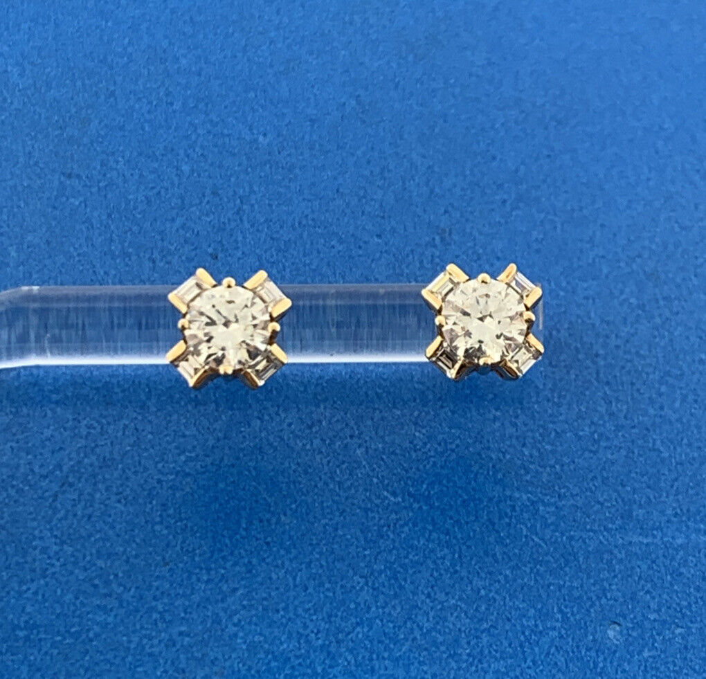 Designer 14K Yellow Gold Cubic Zirconia Solitaire Accent Statement Stud Earrings