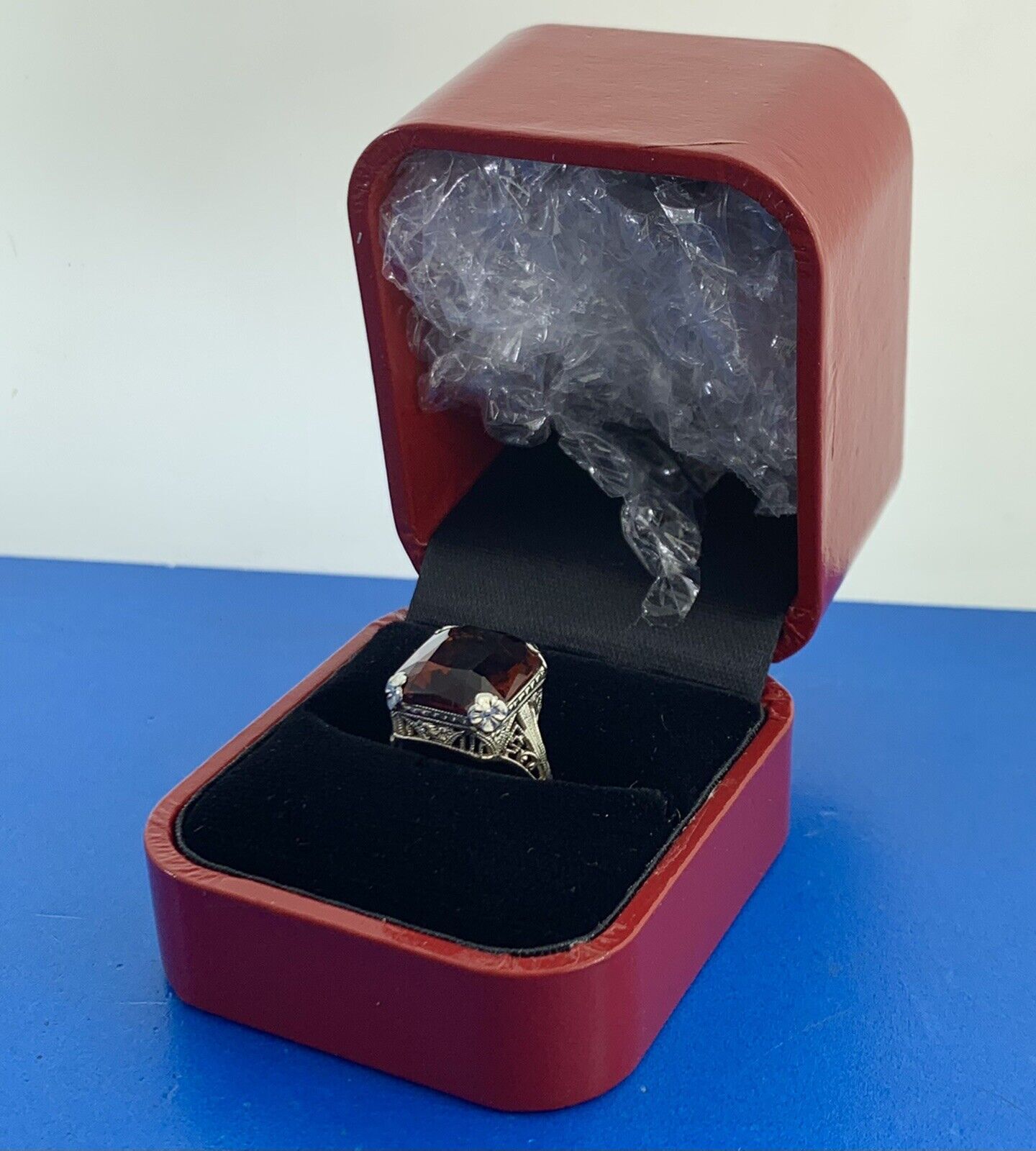 Vintage 18K White Gold Radiant Orange Tourmaline Open Filigree Cocktail Ring