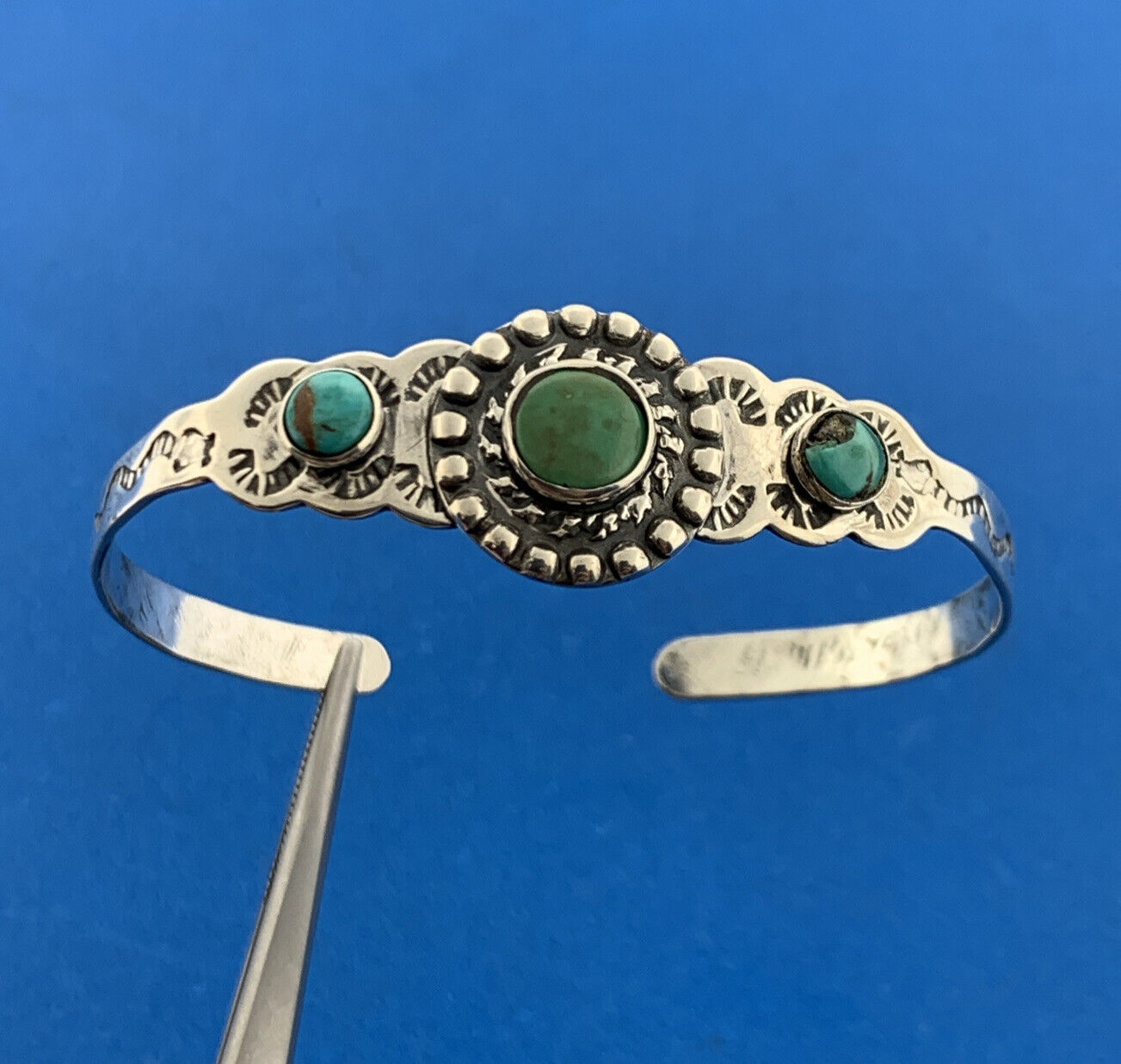 Native American 925 Sterling Silver Turquoise Storyteller Child's Cuff Bracelet
