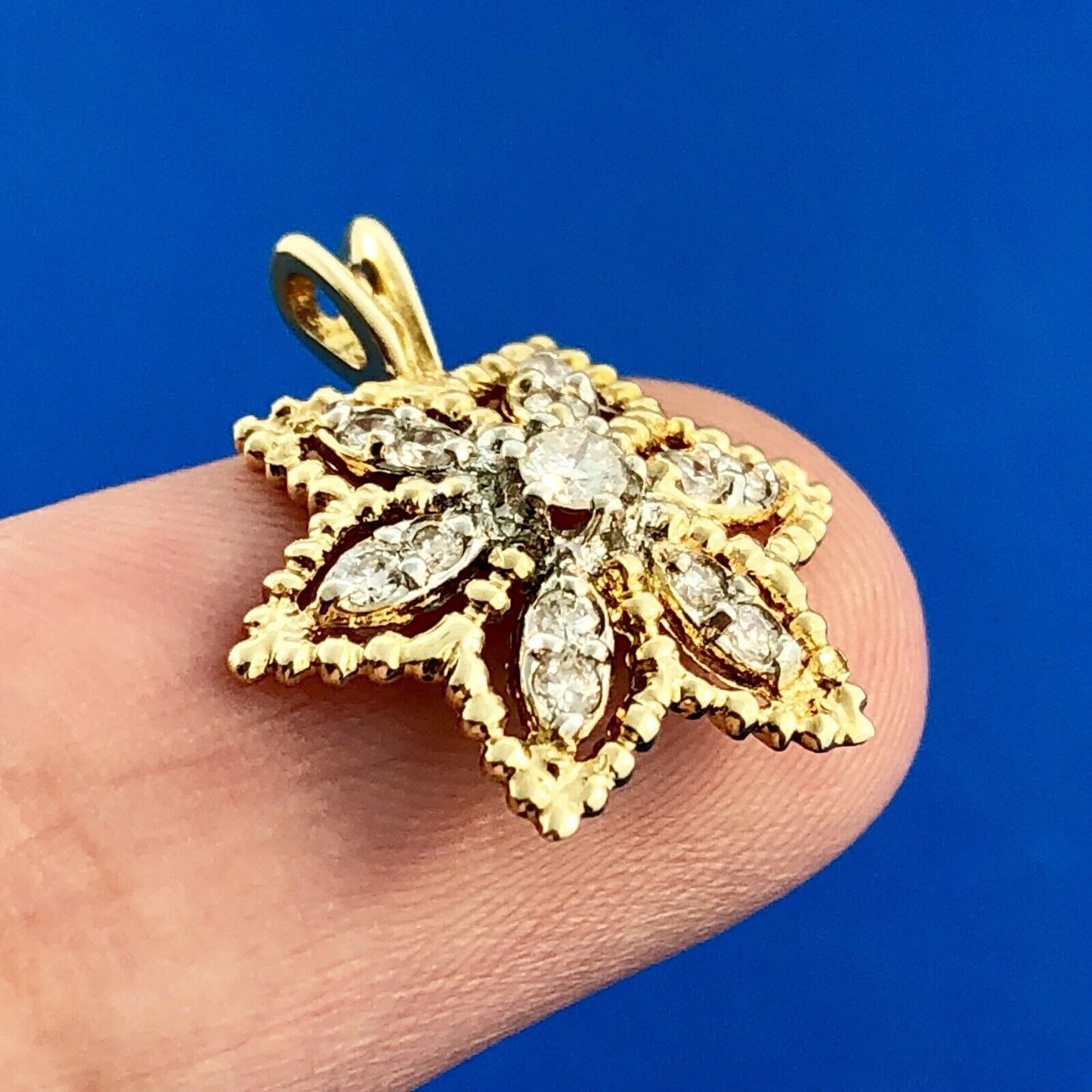 Charming 14K Yellow Gold Diamond Snowflake Star Fish Sand Dollar Charm Pendant