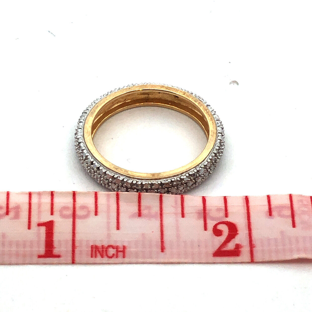 Designer R 925 Sterling Silver Vermeil Two Tone Diamond Textured Band Ring