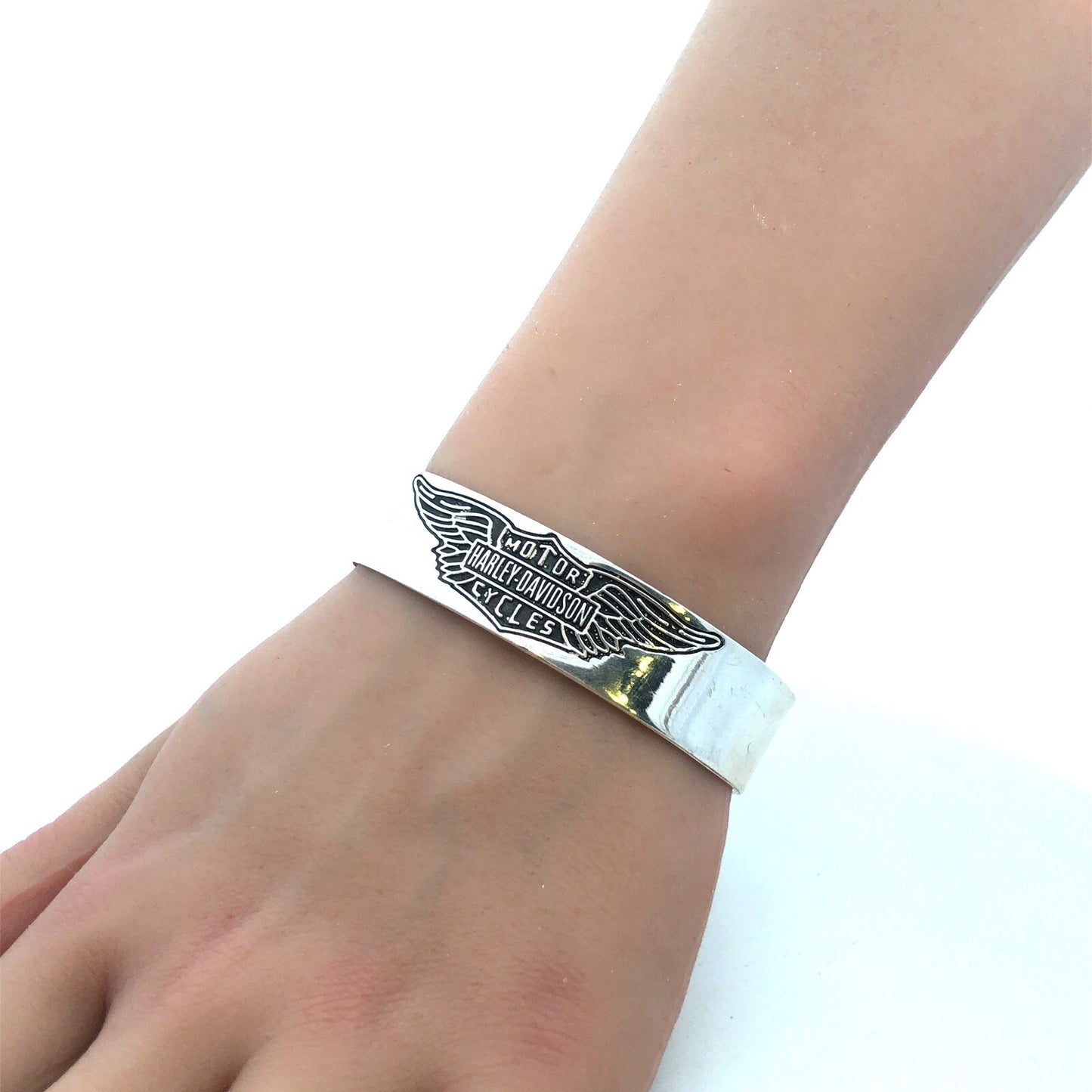 Harley Davidson Motorcycles 925 Sterling Silver Oval Open Cuff Bracelet