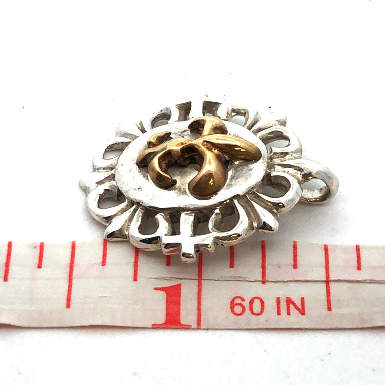 925 Sterling Silver Two Tone Fleur De Lis Go Saints Oval Charm Pendant