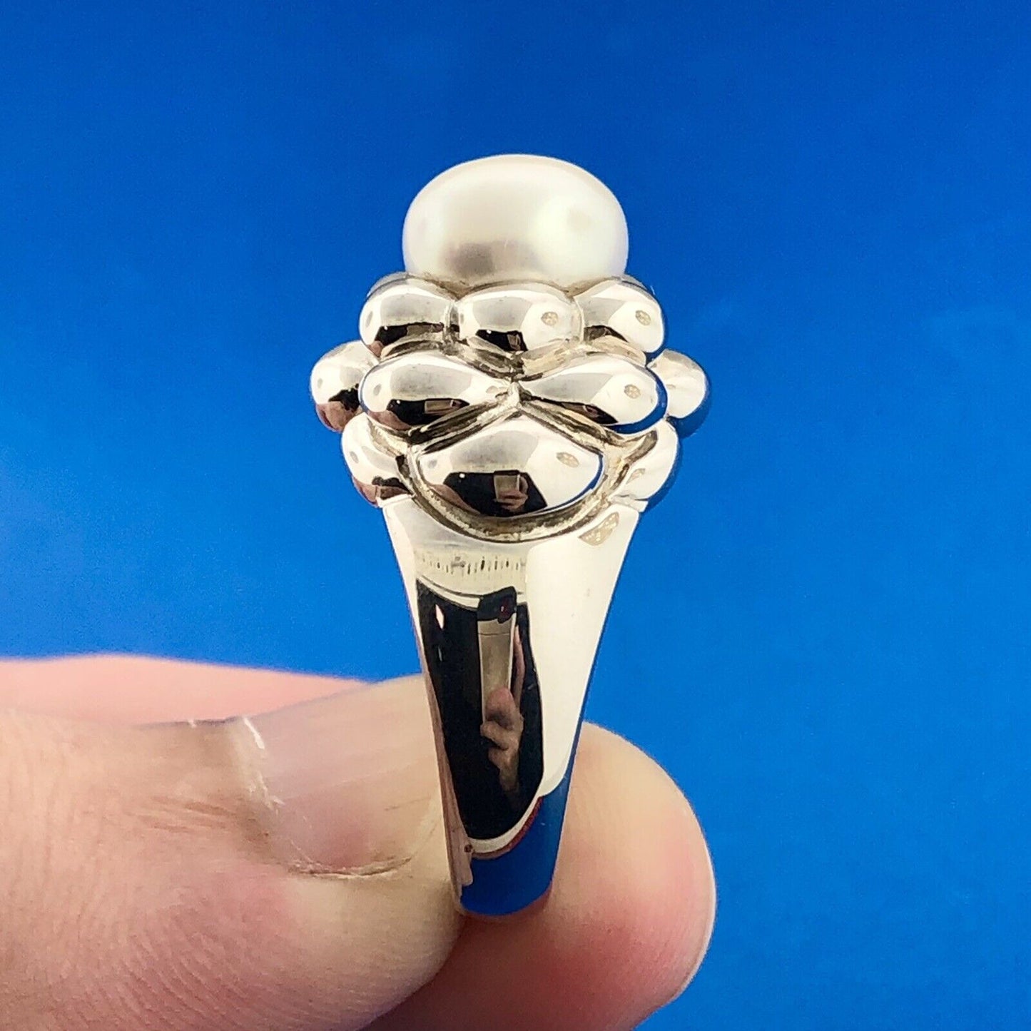 Designer EA Sterling Silver 925 Pearl Bubble Dome Cocktail Ring