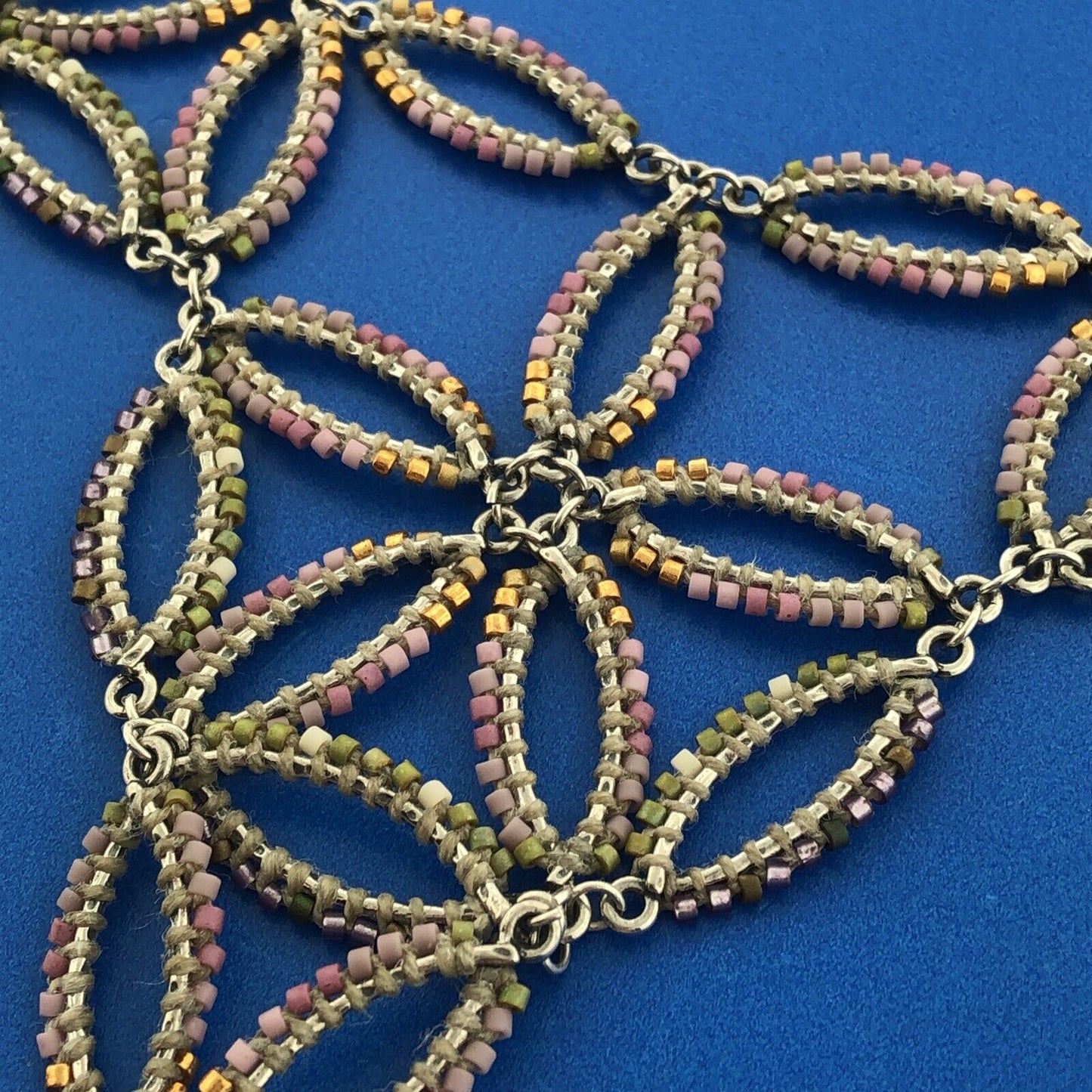 Chan Luu Sterling Silver 925 Colorful Beaded Triangular Bib 17.5" Necklace