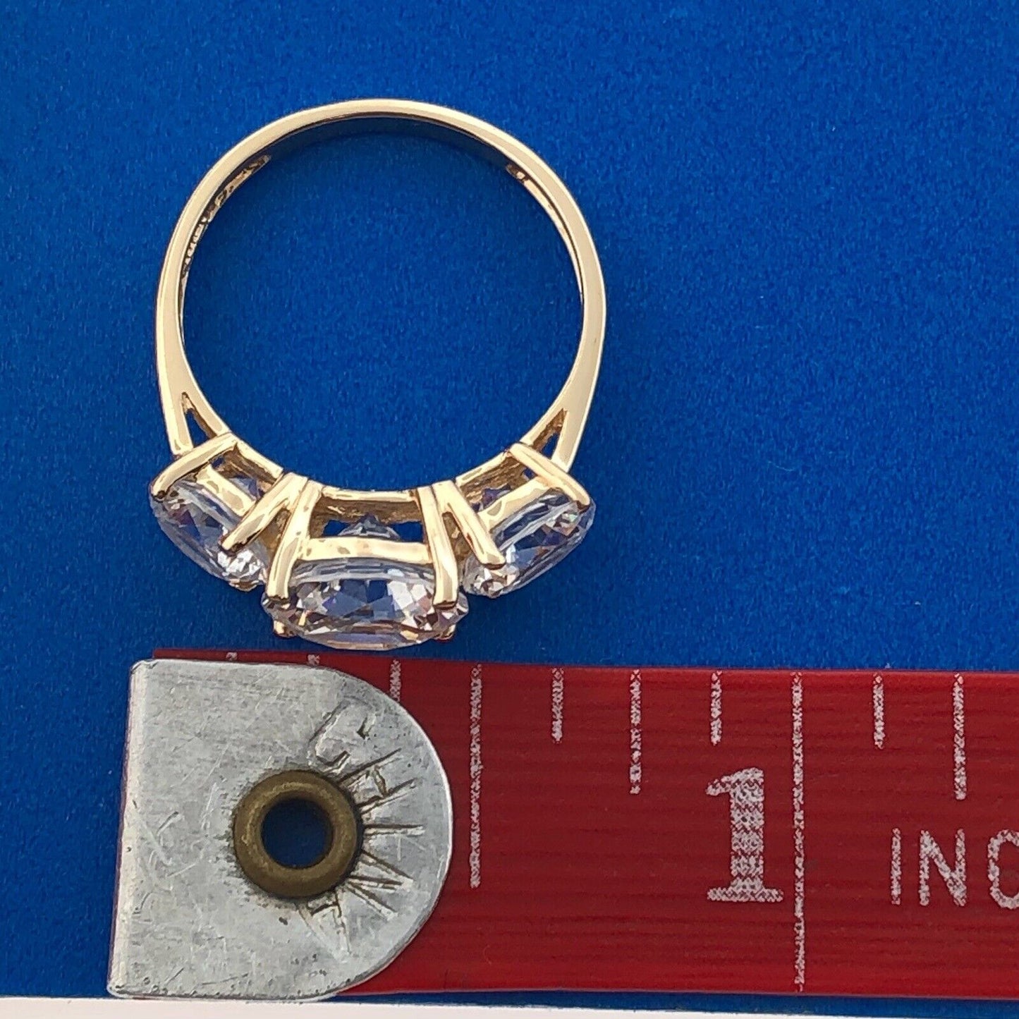 Stunning 14K Yellow Gold Cubic Zirconia CZ Round Trio Statement Engagement Ring