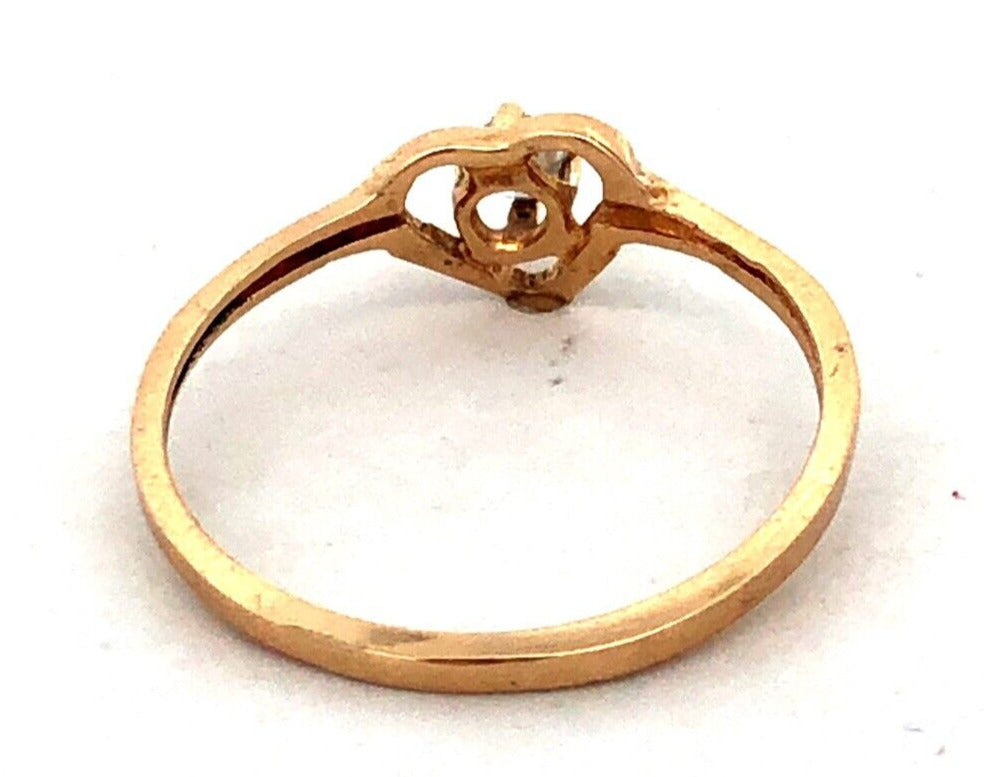 Estate 14K Yellow Gold Round White Tourmaline Solitaire Heart Love Promise Ring