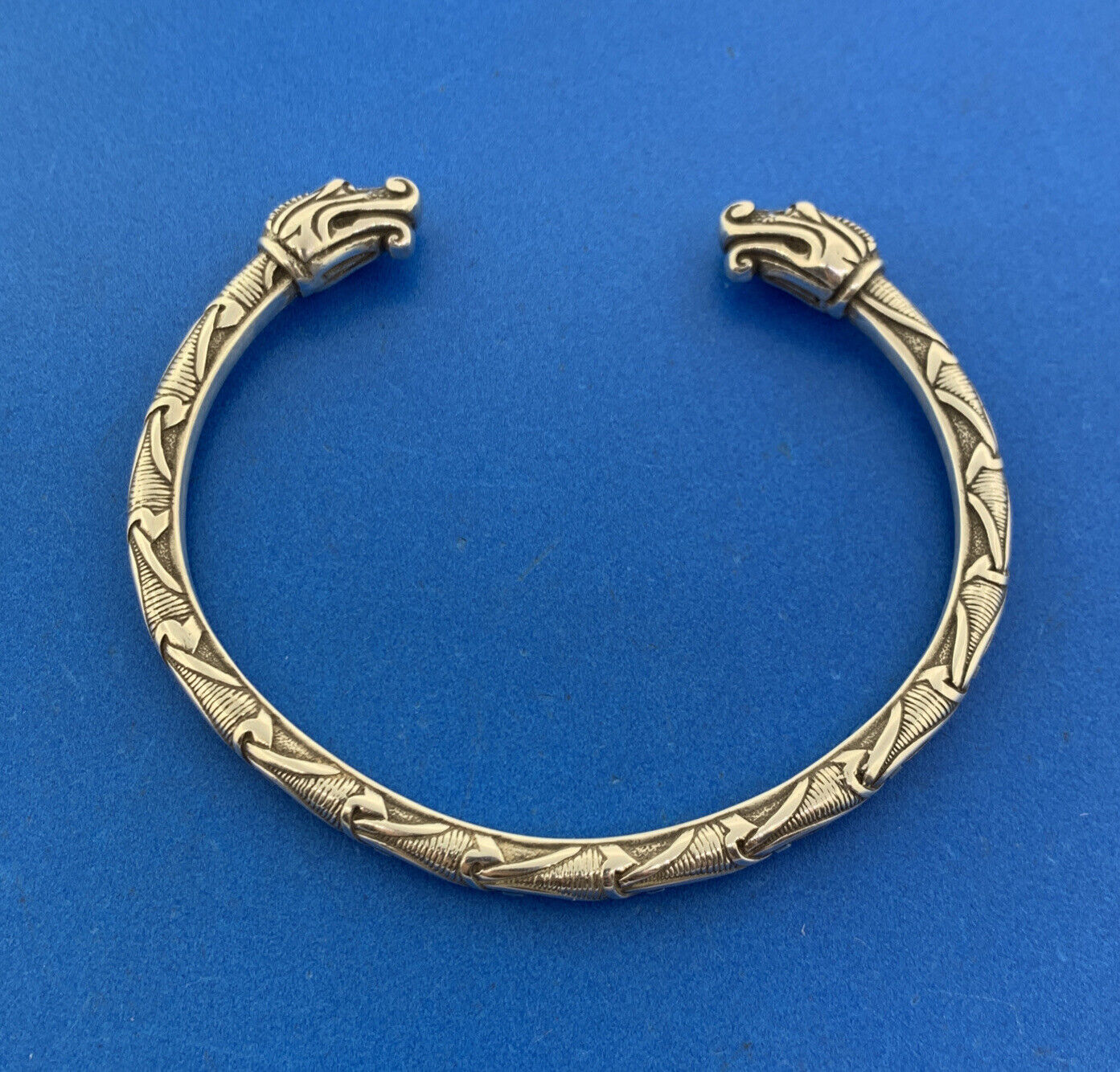 Stunning Sterling Silver 925 Twin Headed Dragon Serpent 8" Open Cuff Bracelet