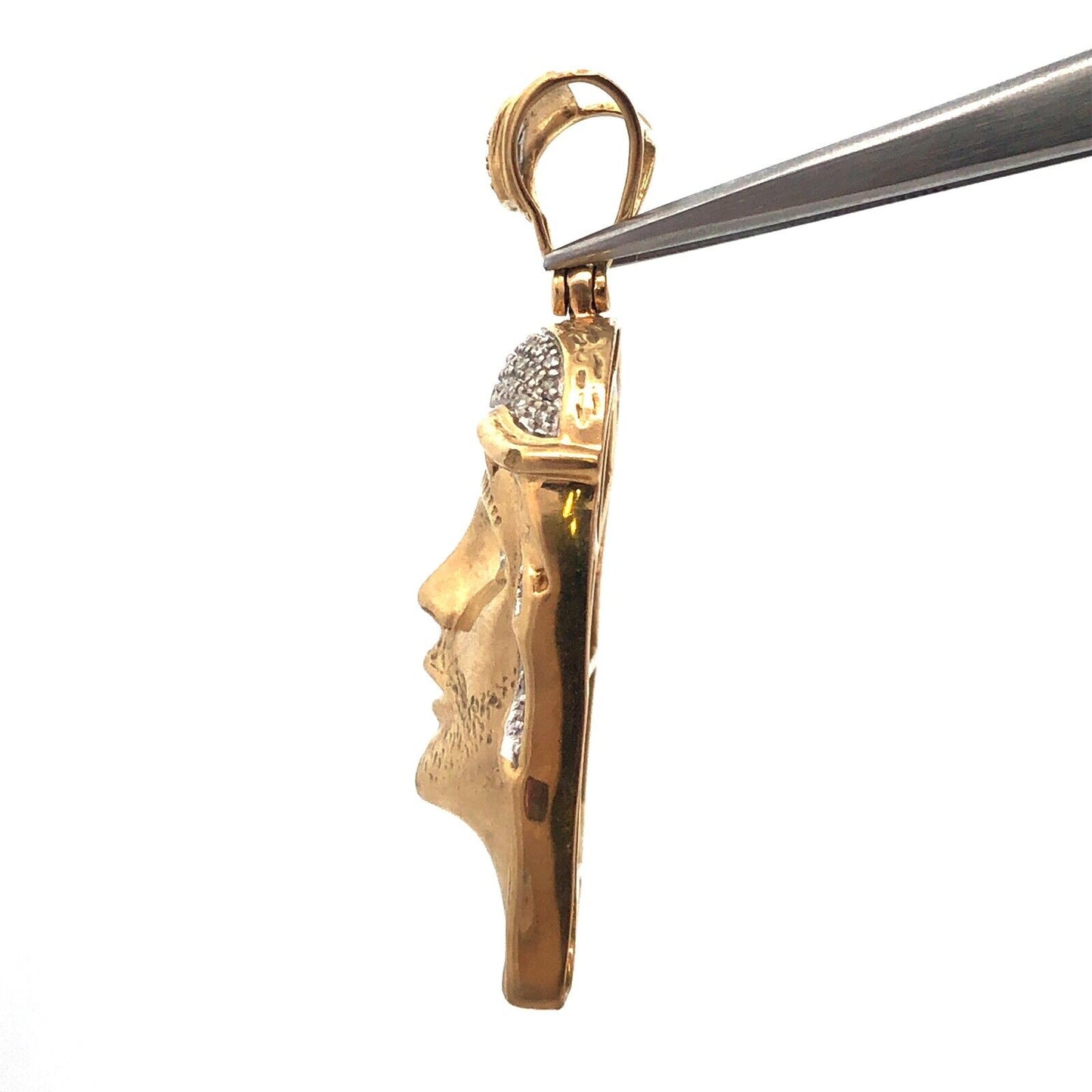 Gorgeous 10k Yellow Gold Diamond Jesus Head Face Crown of Thorns Faith Pendant