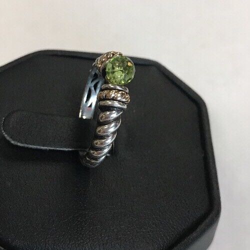 Designer 14K Gold Sterling Silver Faceted Green Peridot August Cocktail Ring