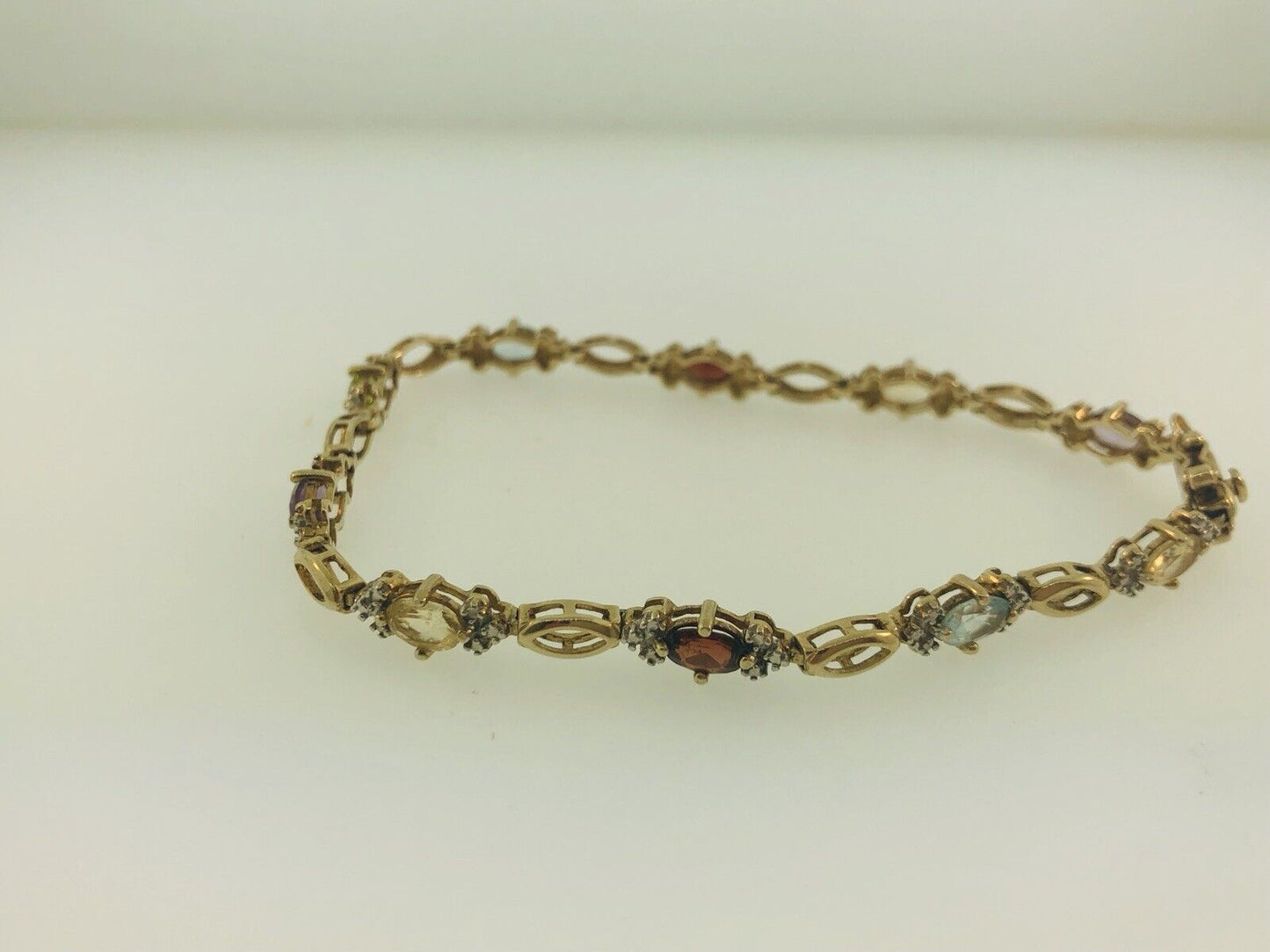 Sterling Silver 925 Vermeil Oval Multi-Gem Station Tennis Bracelet
