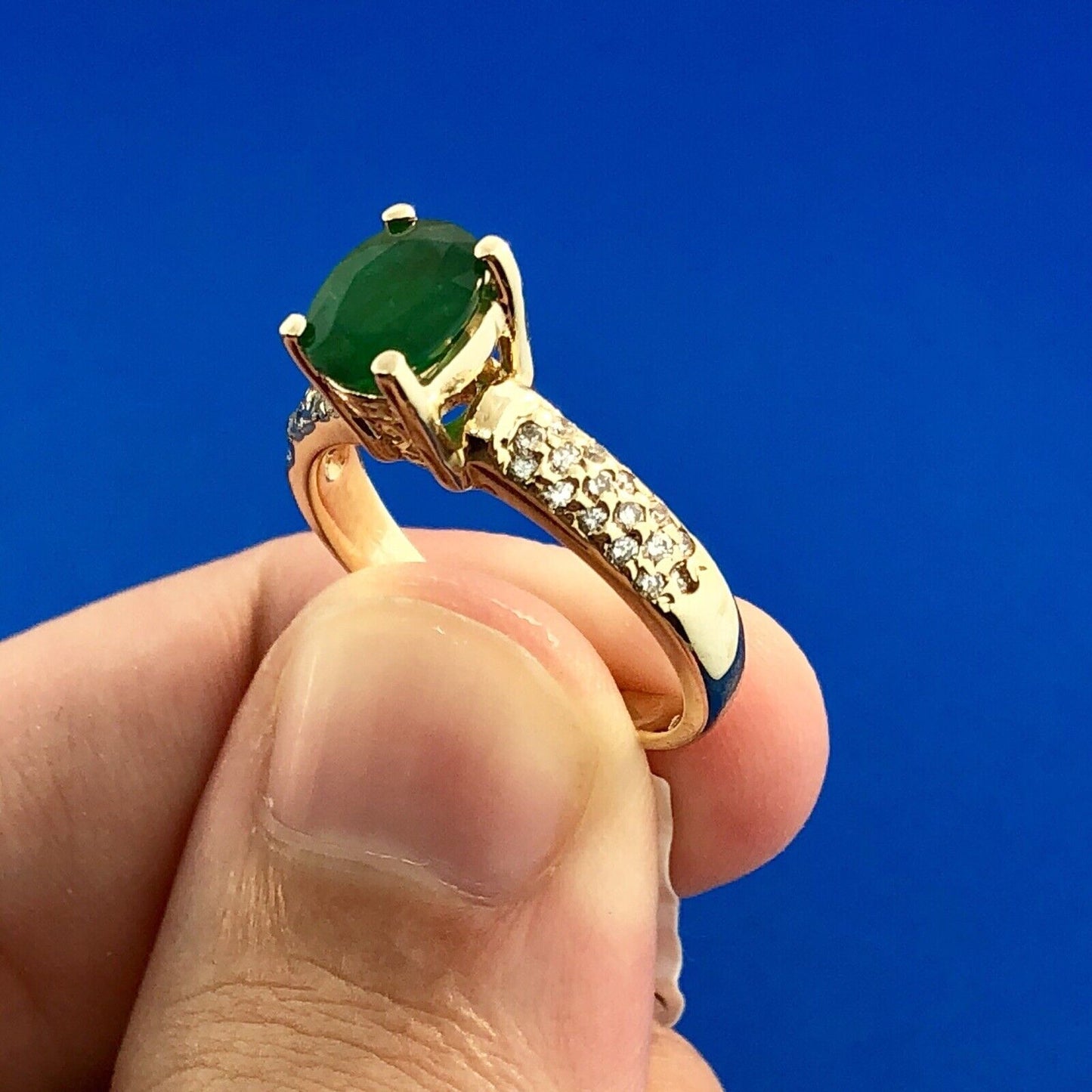 Designer 14K Yellow Gold Emerald Diamond Engagement Cocktail Statement Ring