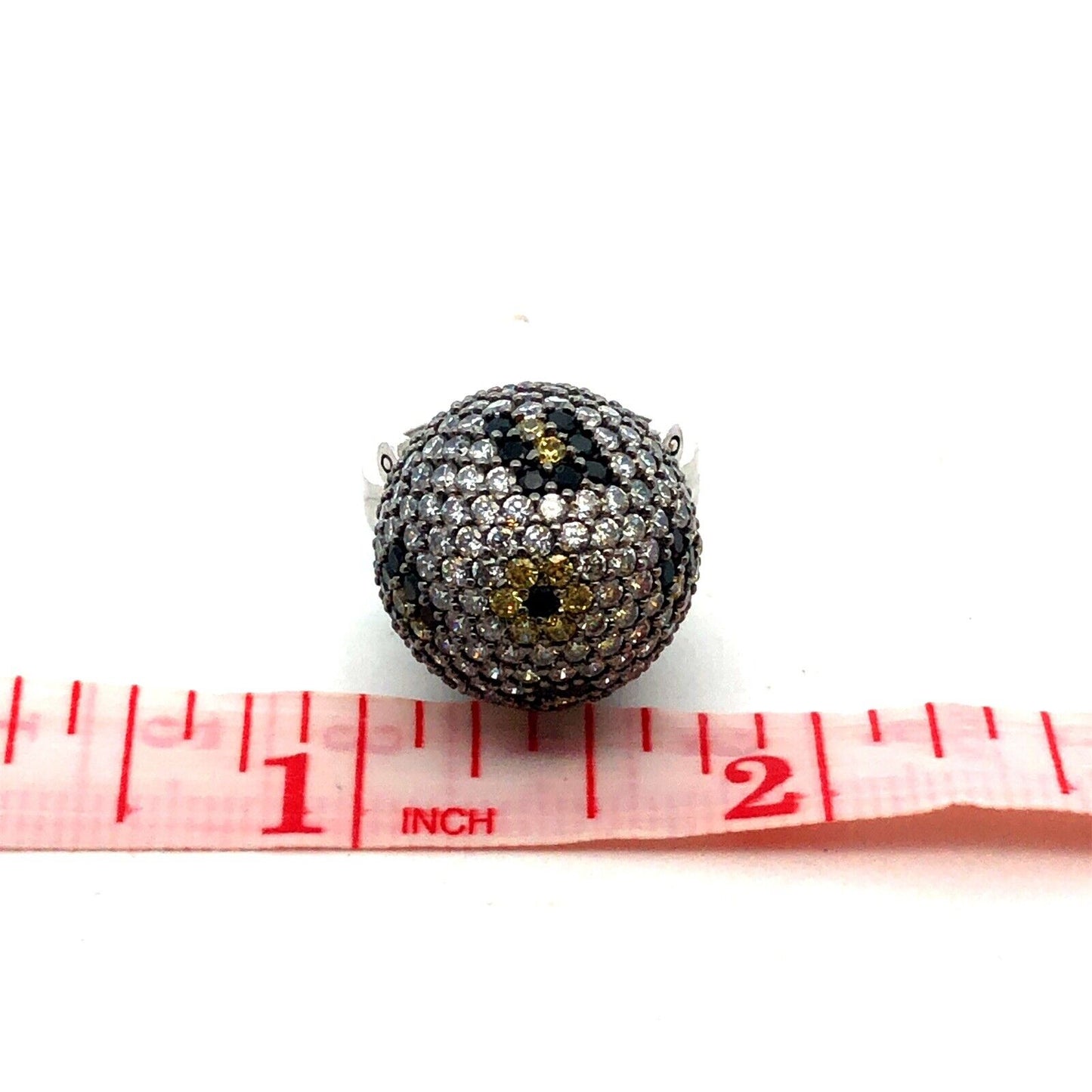 Designer SB 925 Sterling Silver White Yellow Cubic Zirconia Black Onyx Dome Ring