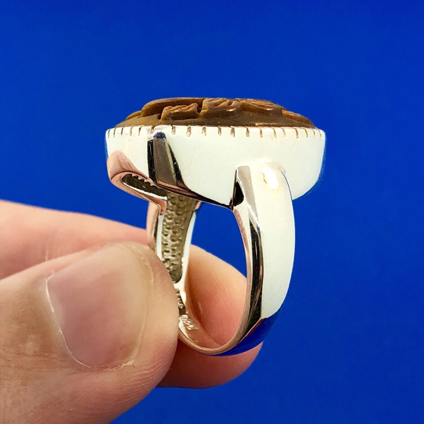 Whitney Kelly WK 925 Sterling Silver Floral Carved Tiger Eye Statement Ring